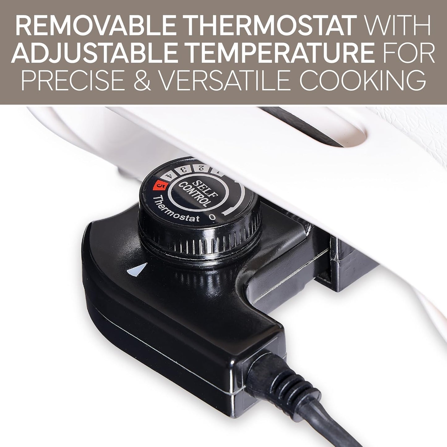 COOK WITH COLOR Electric Skillet - 12" x 12" Ceramic Nonstick Pan, PFAS-Free, 1400W, Tempered Glass Lid, Variable Temperature, Removable Heating Probe, Cool-Touch Handles, Cream