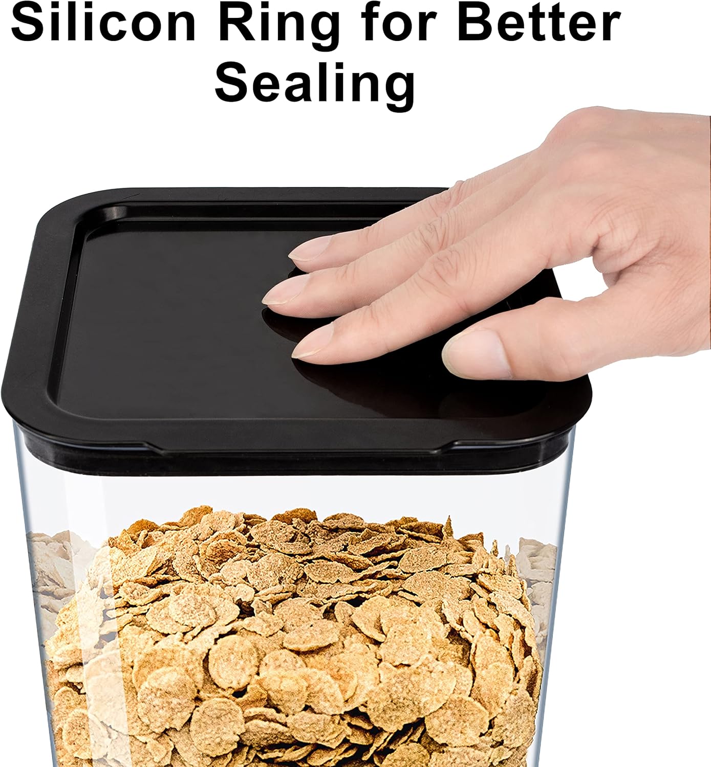 Cereal Dispenser Countertop with lids, Organization and Storage Containers for Kitchen and pantry, 5L Rice Dispenser for Cereal, Beans, Grains, Nuts, Snack,Oatmeal, Dog Food, Bird Seed, Black, 2Pc