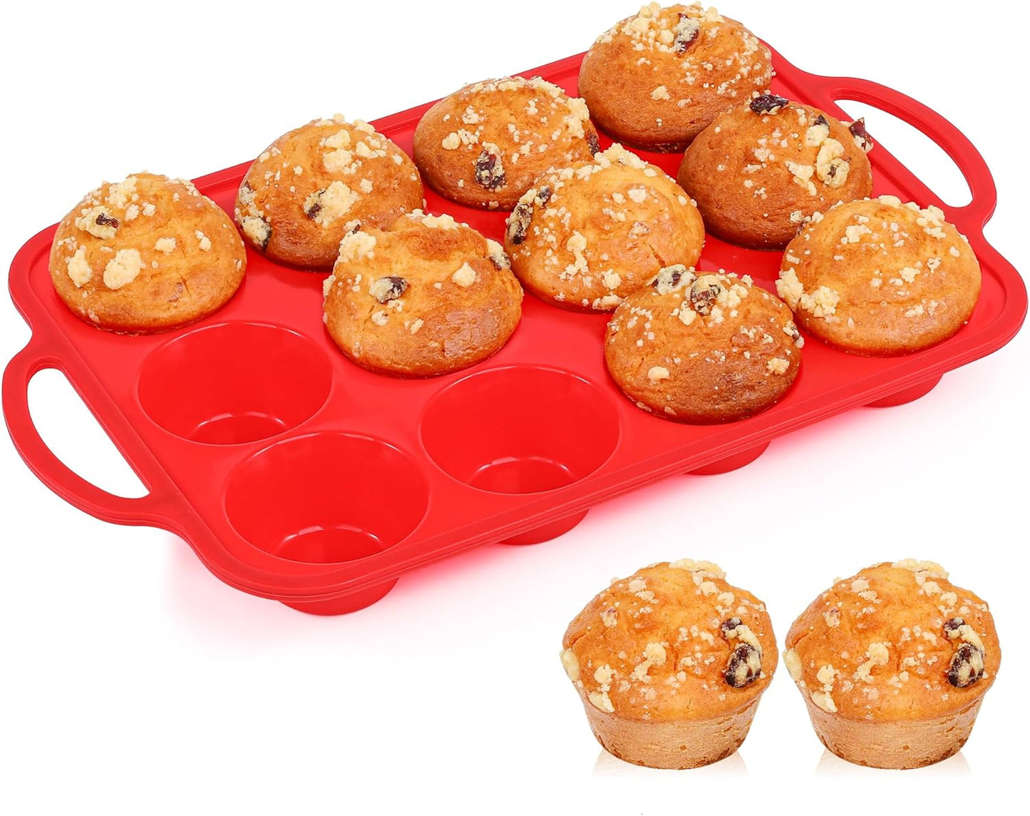 1 Pc Silicone Muffin Pan for Baking with Metal Frame, Nonstick 12 Cup Regular Size Cupcake Pan, Silicone Muffin Tray for Egg Bites (Red)