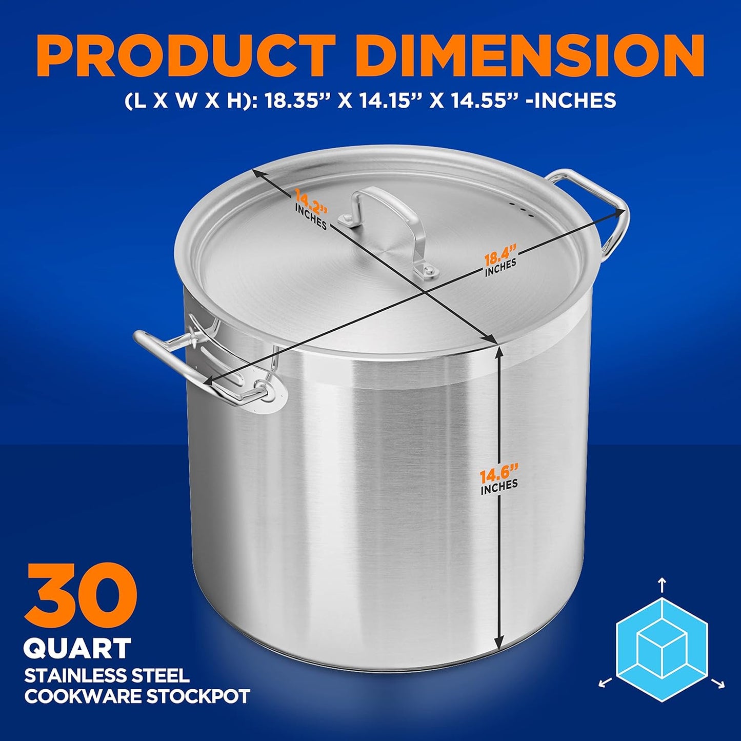 Nutrichef Stainless Steel Cookware Stockpot, 30 Quart Heavy Duty Induction Soup Pot With Stainless Steel Lid And Strong Riveted Handles, Even Heat Distribution, Compatible With Most Cooktops