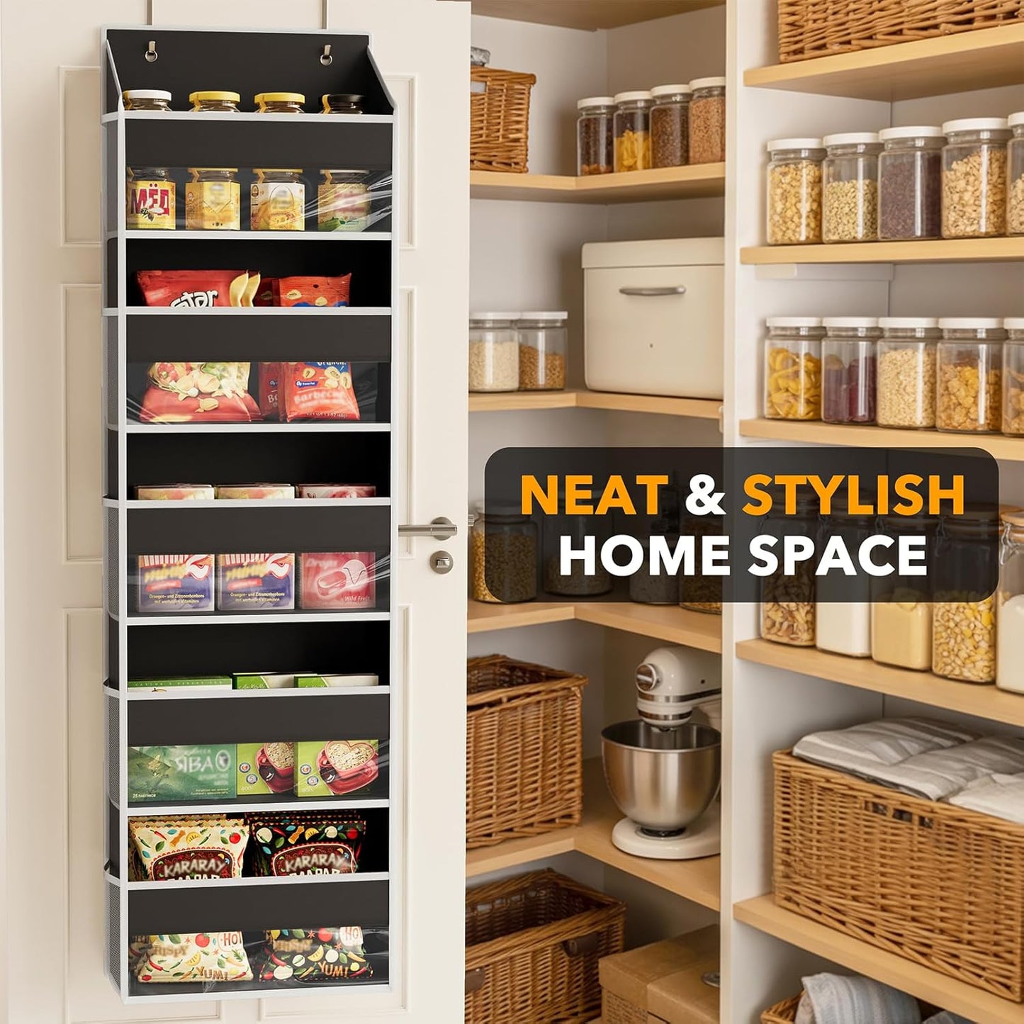 SpaceAid 2 Pack Over The Door Organizer with 5 Large Pockets and 10 Mesh Side Pockets, 5 Layers Door Organizer Hanging with Clear Window for Bedroom, Bathroom, Pantry and Nursery, Black