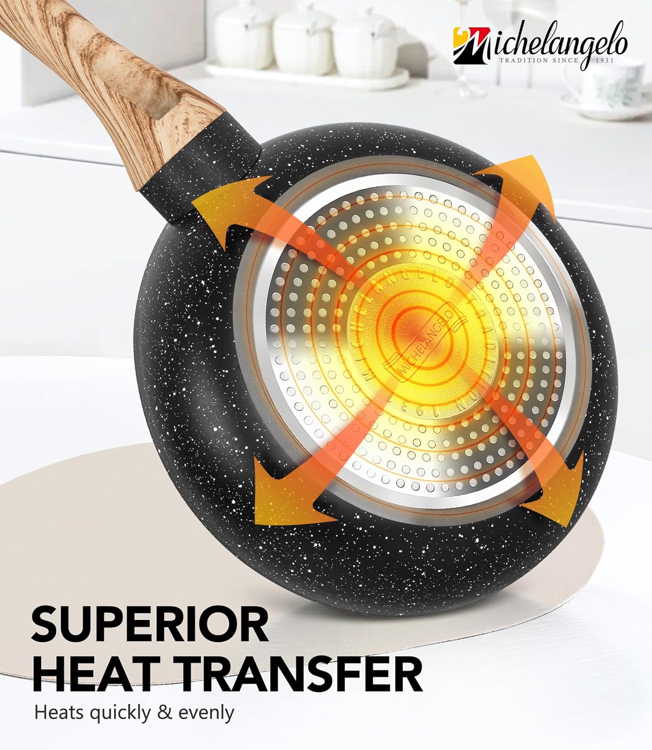 MICHELANGELO Non Stick Frying Pans - 12 Inch Nonstick Frying Pan with Glass Lid, Large Stone Fry Pan with Ergonomic Handle, Induction Compatible, Black