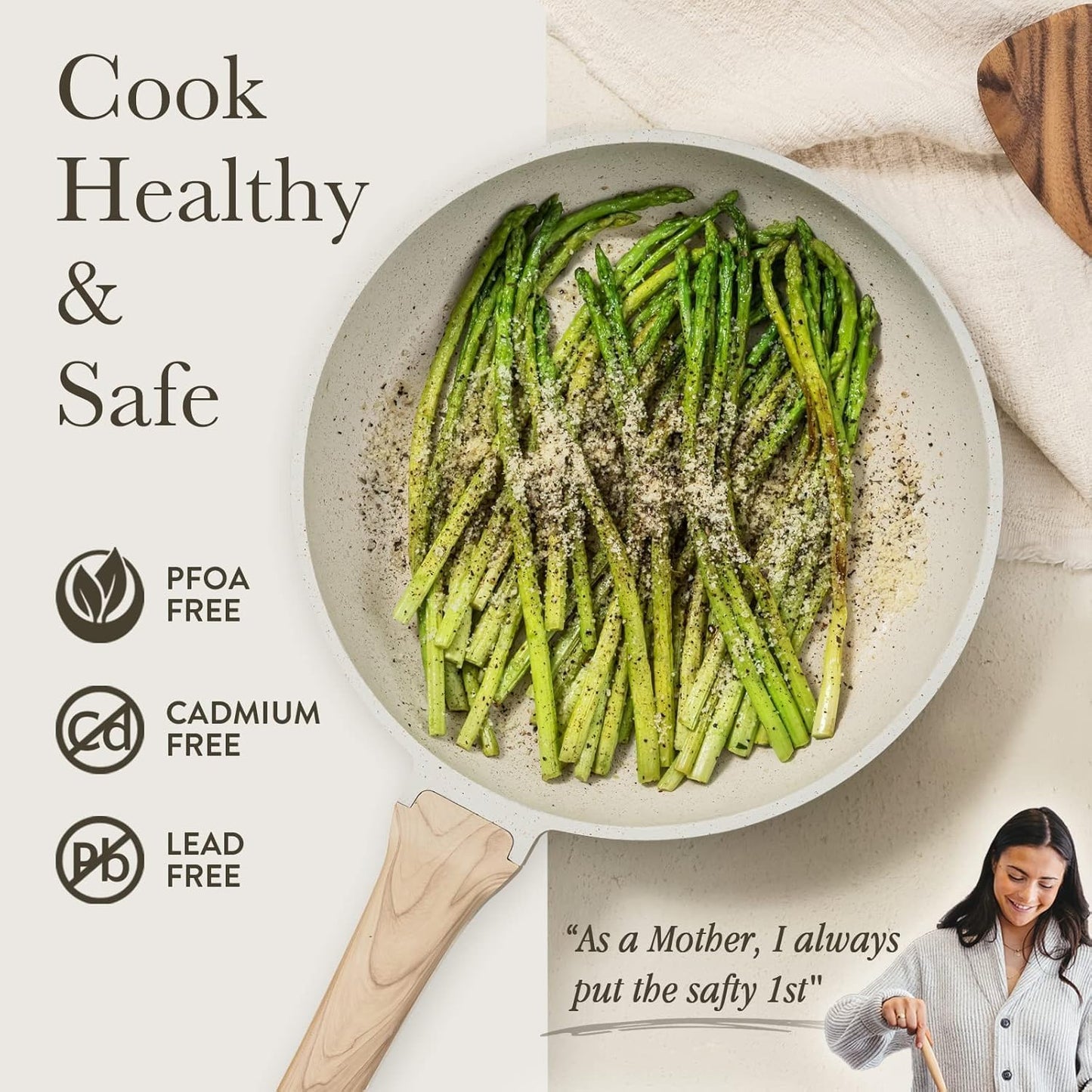 CAROTE 12 Inch Non Stick Frying Pan with Lid,White Granite Nonstick Skillet Omelet Pans, Egg Pan Granite Cookware, PFOS & PFOA Free