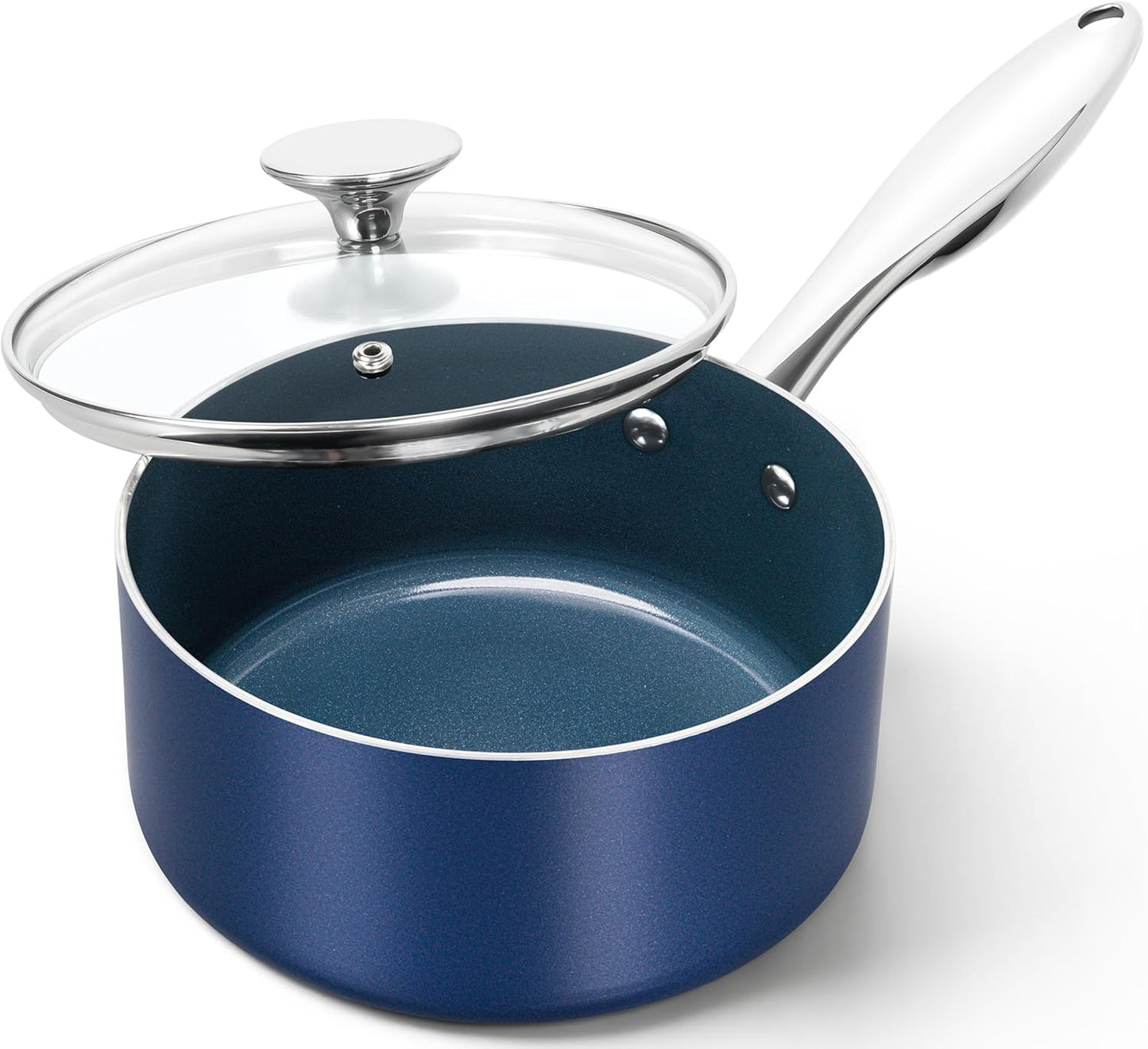 MICHELANGELO 2 Quart Saucepan with Lid, Nonstick Ceramic Sauce Pan with Stainless Steel Handle, 2 Qt Saucepan with Lid Induction Compatible, Oven Safe, Blue