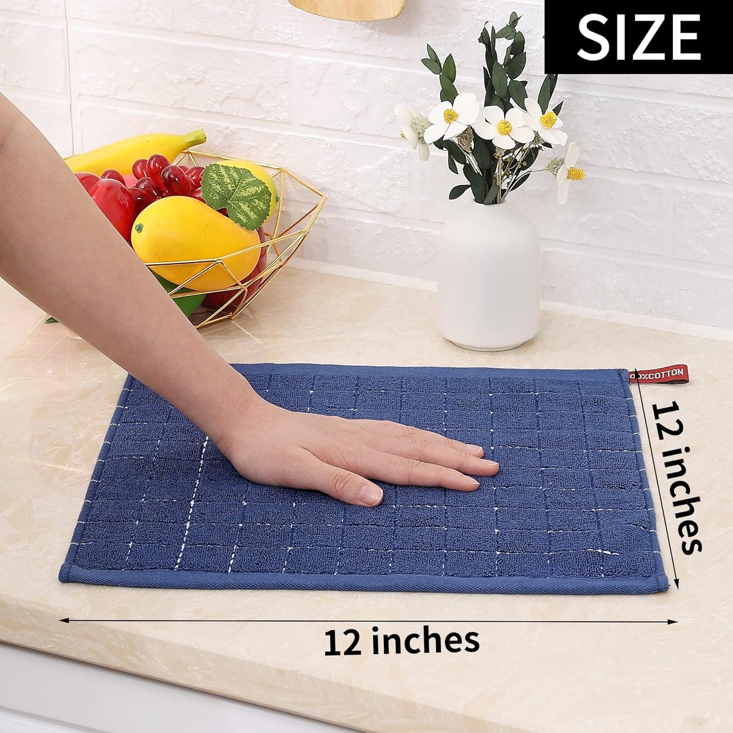 Homaxy 100% Cotton Terry Kitchen Dish Cloths, Ultra Soft and Absorbent Dish Towels for Kitchen, Suitable for Drying and Washing Dishes, 12 Pack, 12 x 12 Inches, Navy Blue