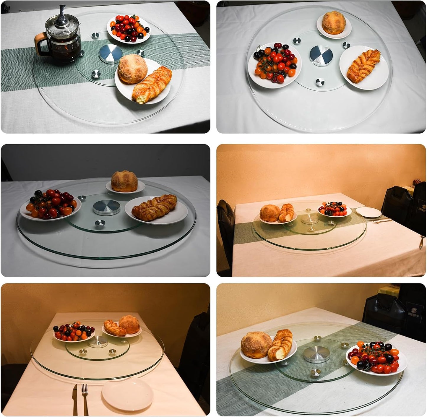 36" Heavy-Duty Lazy Susan Turntable - 1/3" Extra-Thick Tempered Glass (50% Thicker!) - Anti-Tip Design & Silent Spin for Banquets, Dining Tables