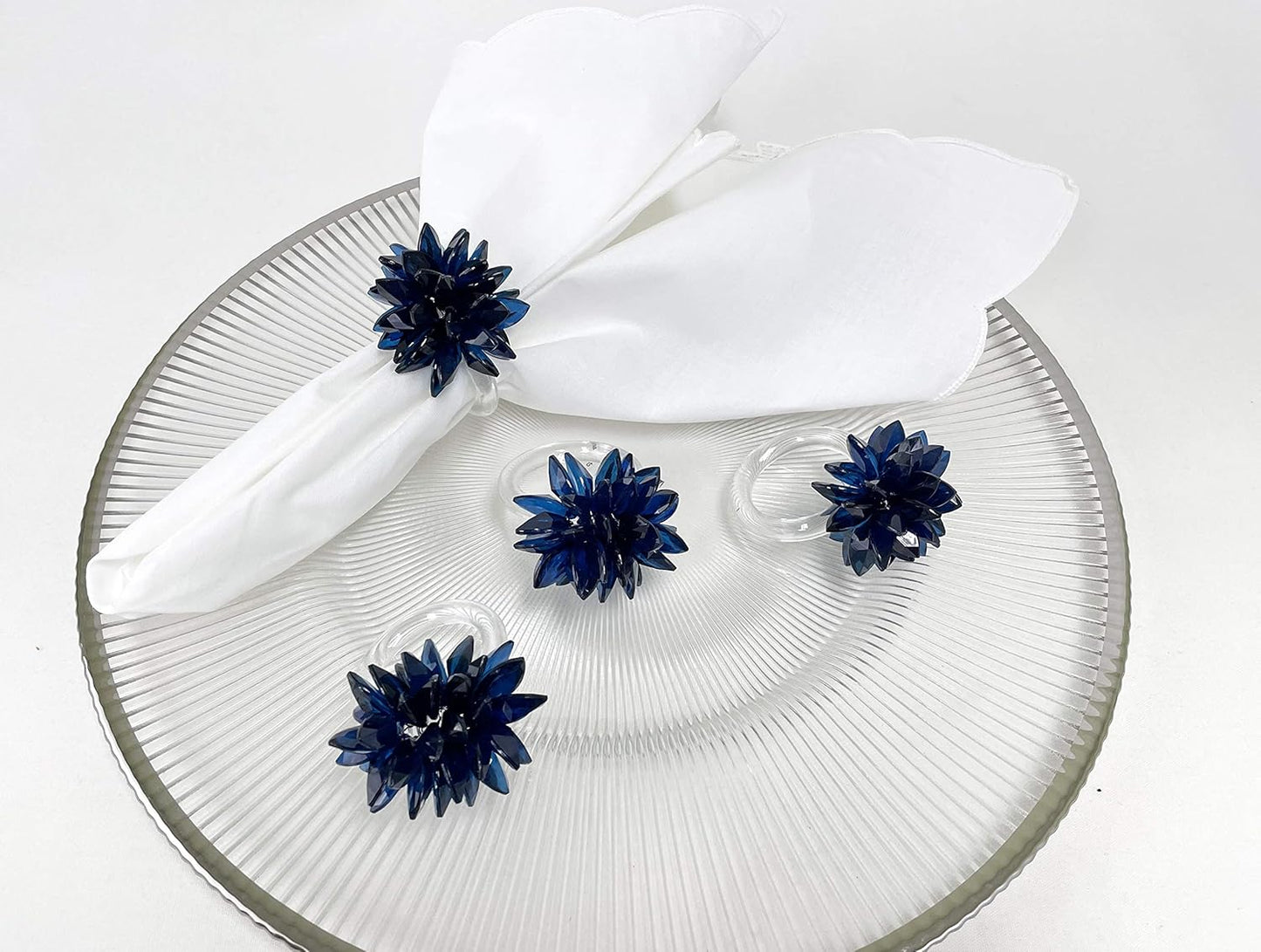 Fennco Styles Crystal Design Collection Napkin Rings - Set of 4 (Navy Blue, 2"x2")