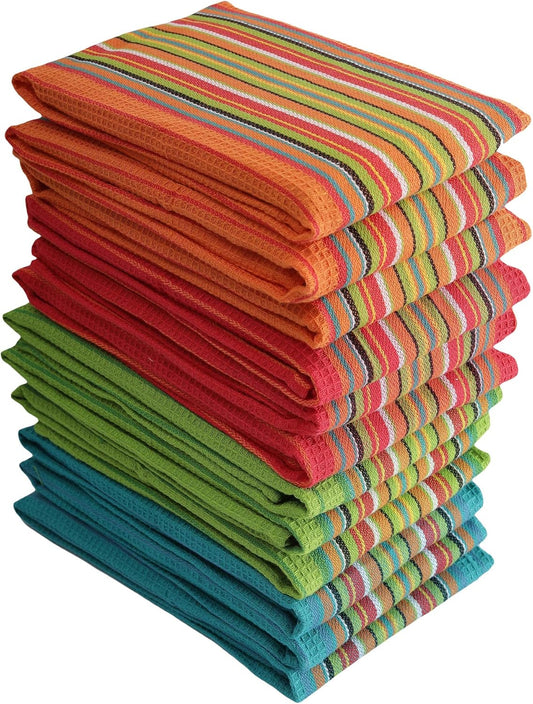 DG Collections 100% Cotton Salsa Kitchen Towels – 8 Pack, Super Absorbent Dish Towels, 16x28 Inch, Lint-Free, Durable Weave – Reusable Kitchen Cleaning Cloths for Home & Restaurants
