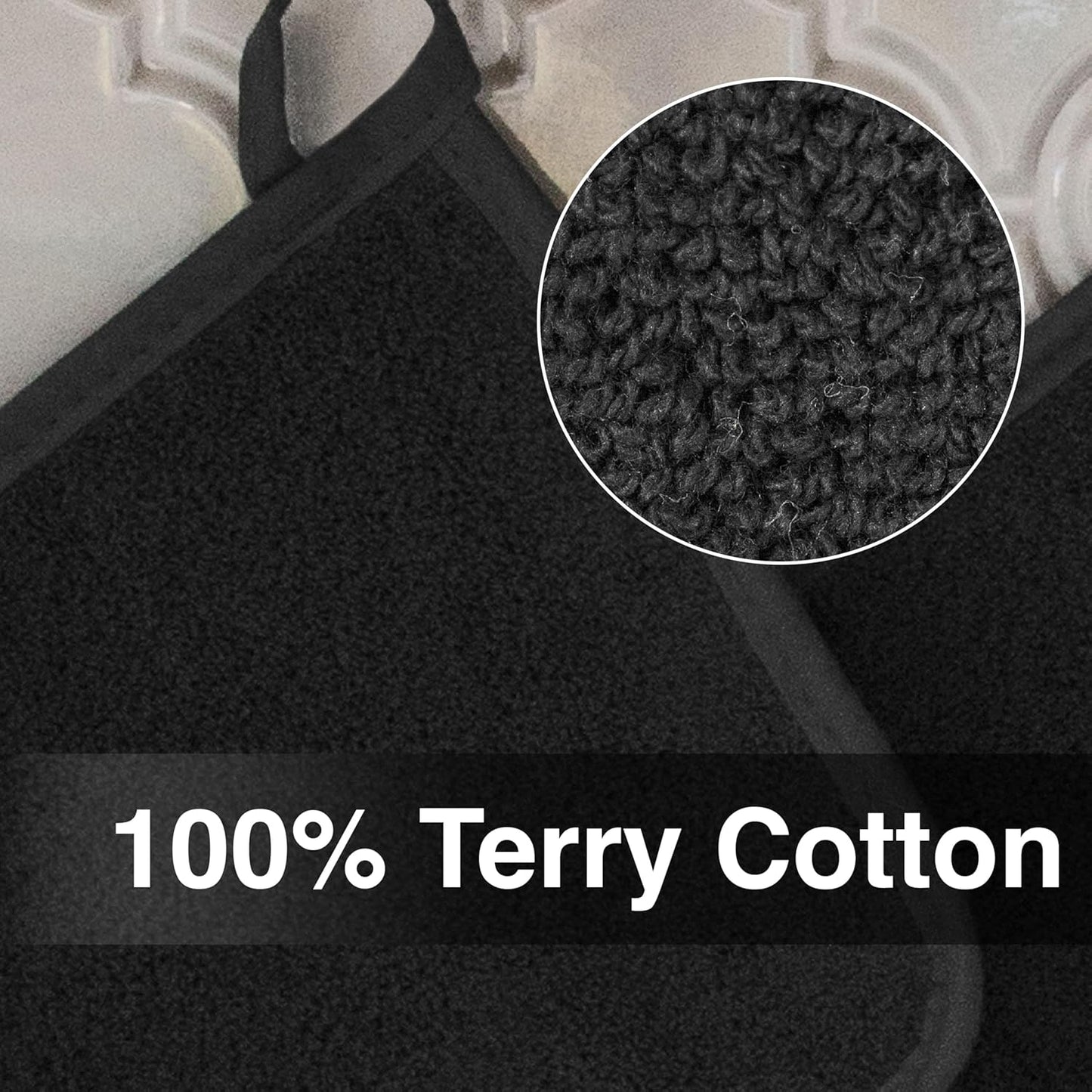 RITZ Terry Potholder & Hot Pad: Unparalleled Heat Resistant, Durable 100% Cotton – Ergonomically Designed for Optimal Grip – Easy-Care Machine Washable – 4-Pack, Black