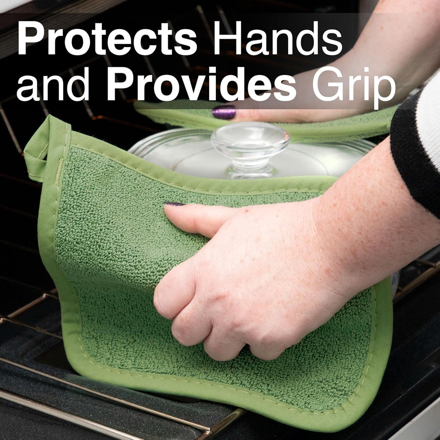 RITZ Terry Potholder & Hot Pad: Unparalleled Heat Resistant, Durable 100% Cotton – Ergonomically Designed for Optimal Grip – Easy-Care Machine Washable – 4-Pack, Cactus Green