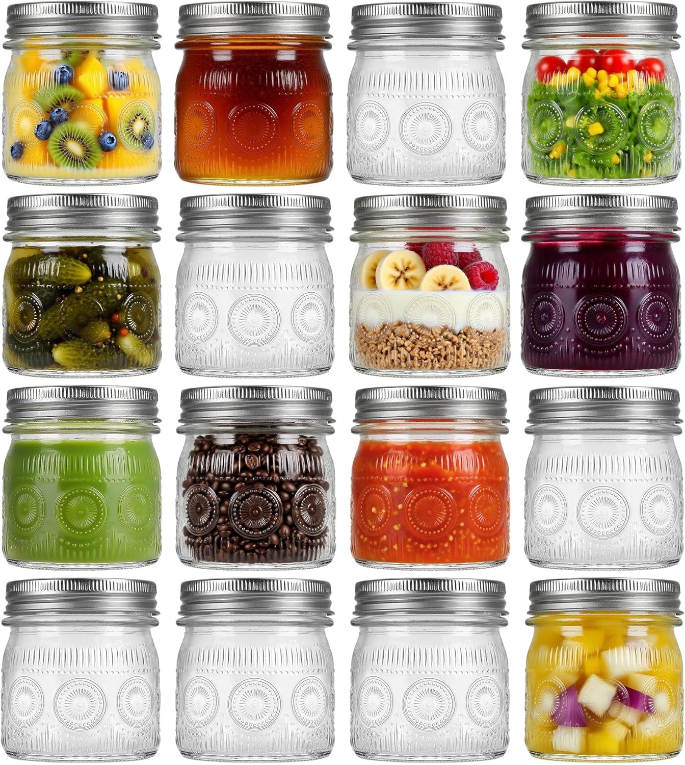 8 oz Small Mason Jars with Regular Airtight Lids - 16 Pack Glass Canning Jars 8 oz, Mini Half Pint Mason Jar for Jam, Jelly, Honey, Overnight Oats, Spices, Candles, Party Favors, Separable Lids