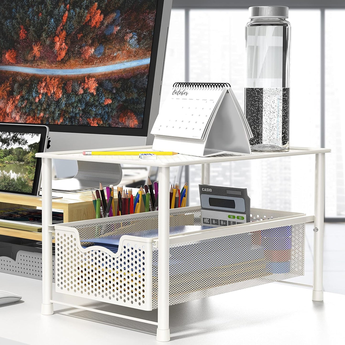 Simple Houseware Stackable Under Sink Cabinet Sliding Basket Organizer Drawer, White