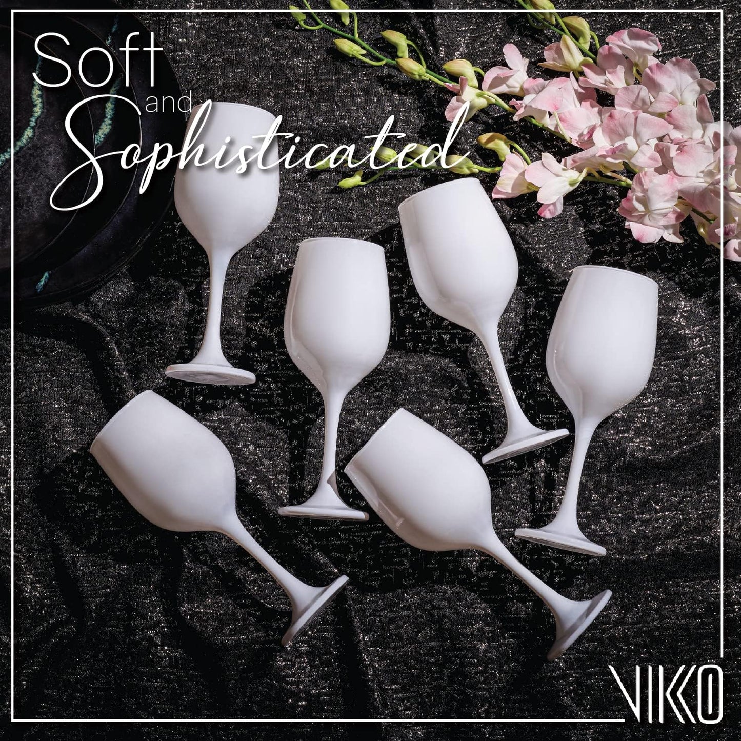 Vikko Decor Fancy White Wine Glasses, 14 Oz With Stem - Thick & Durable, Dishwasher Safe, Great For Wine Tasting - Set Of 6 Decorative Goblets