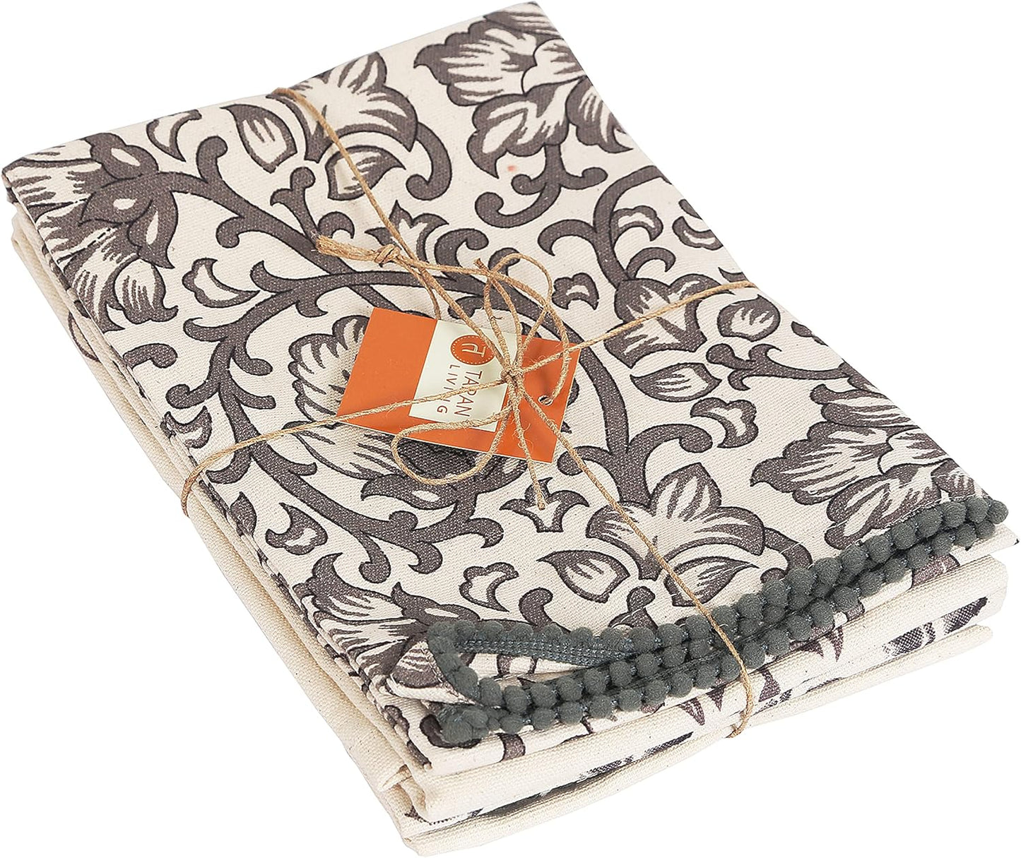 Kitchen Towels Dish Towels for Kitchen- Gray & Beige Tea Towels for Kitchen-Bar Towels for Kitchen-KitchenTowels and dishcloths-Printed Floral 18"x28" Pack of 4