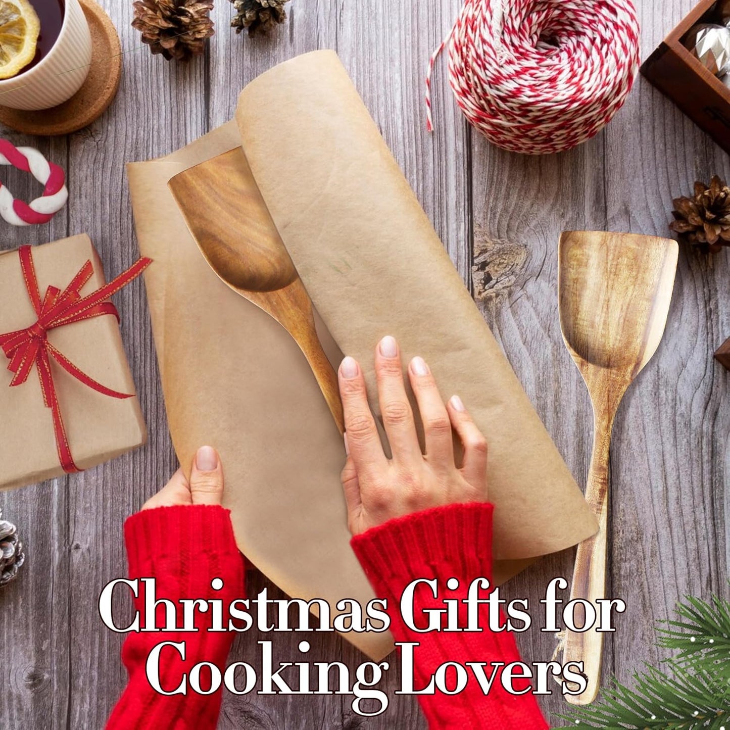 FJNATINH Large Wooden Wok Spatula, 13 Inch Natural Teak Long Handle Turner Coated Natural Resin, Handmade for Non-stick Cookware