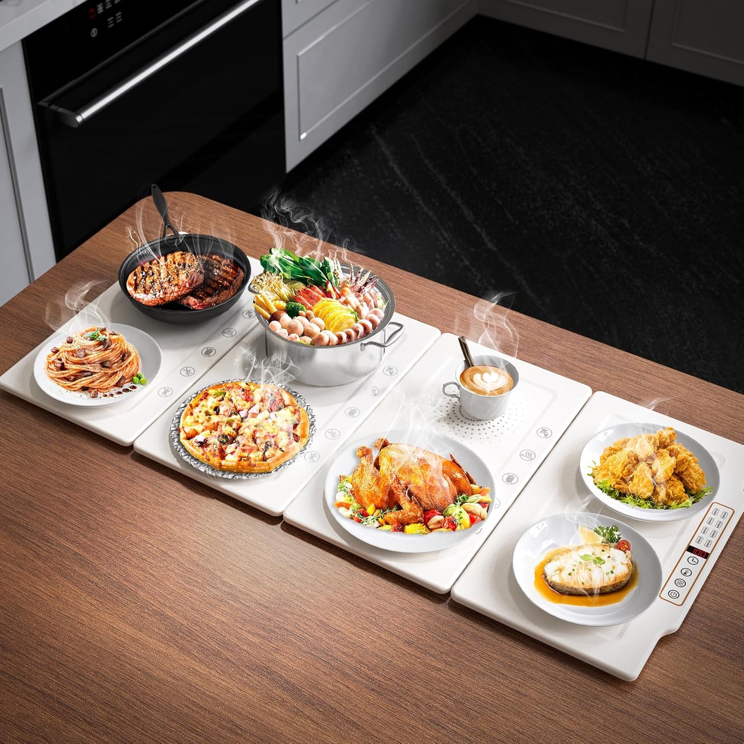 TOPRATED Large Splicing Electric Warming Tray (33x15 inch), Metal Foldable and Portable Heating Warmers Food Warming Mat for Kitchen,Parties, Buffet, Restaurant, Family dinner,Countertop