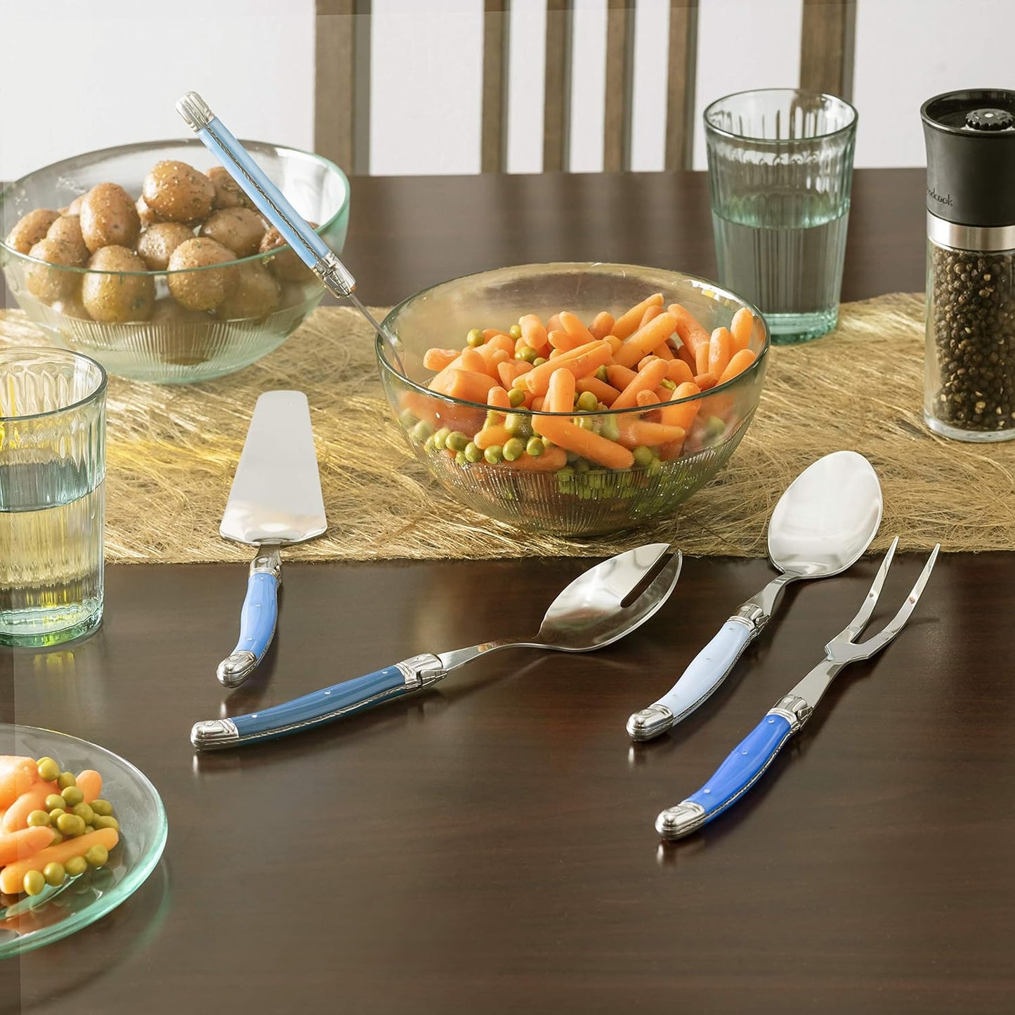 Laguiole French Home Hostess Set 5-Piece Serving Utensils Set with Slotted Spoon, Spatula, Fork, and 2 Spoons Elegant and Versatile Flatware Set