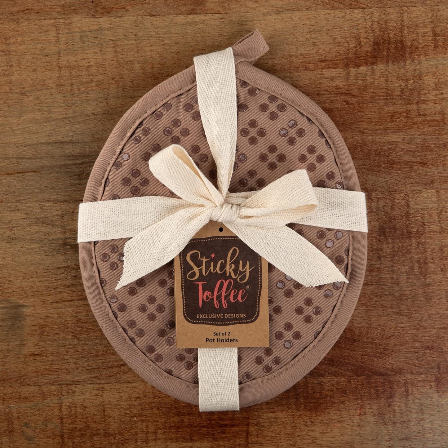 Sticky Toffee Silicone Pot Holders Set of 2, Brown, Heat Resistant to 500°F, Non-Slip Oven Hot Pads with Oeko-Tex Cotton Shell, 7 x 9 in