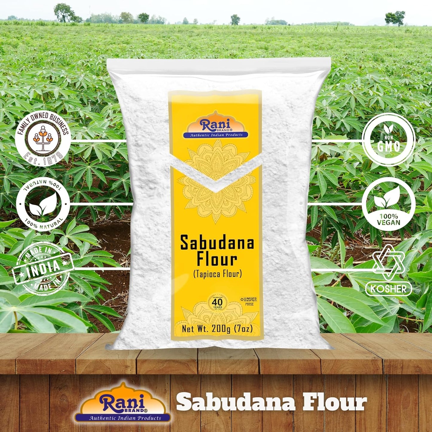 Rani Sabudana Flour (Tapioca/Sago Flour) 7oz (200g) ~ All Natural | Vegan | Gluten Friendly | NON-GMO | Kosher | Indian Origin