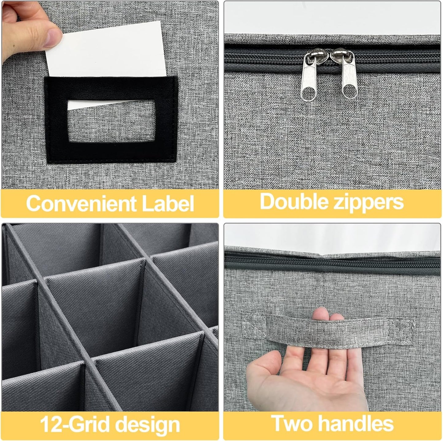 VERONLY Champagne Flute Storage Box with Dividers, Champagne Glass Storage Container, Hard Shell Stemware Storage Case Organizer for 12 Crystal Champagne Flutes Storage and Organization (Grey)