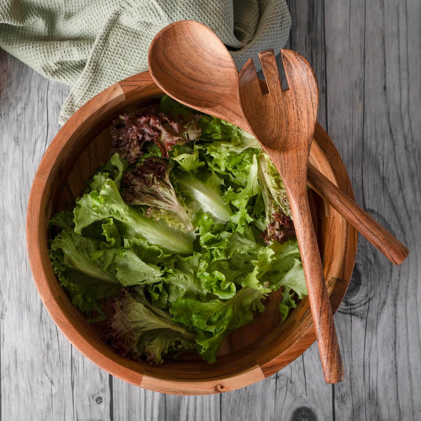 Luxe Designs 12" Wooden Salad Bowl Set with Serving Utensils Eco-Friendly, Multipurpose Mixing & Serving Bowl for Salads, Pasta, Fruits & More – Durable & Stylish Kitchen Essential