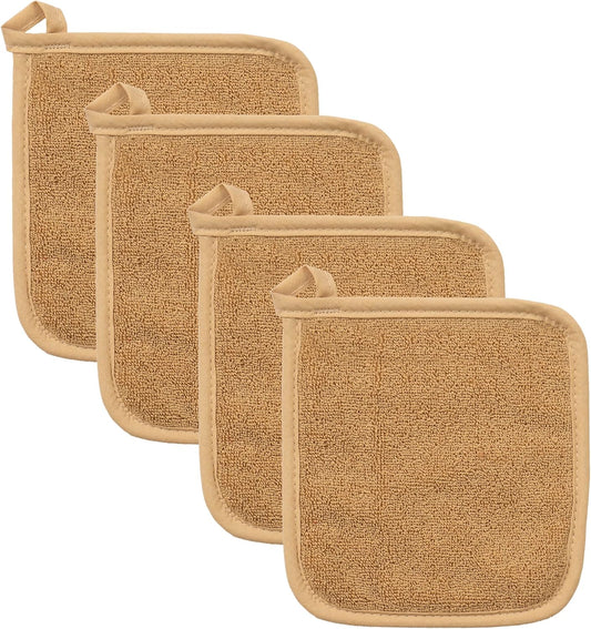 RITZ Terry Potholder & Hot Pad: Unparalleled Heat Resistant, Durable 100% Cotton – Ergonomically Designed for Optimal Grip – Easy-Care Machine Washable – 4-Pack, Straw