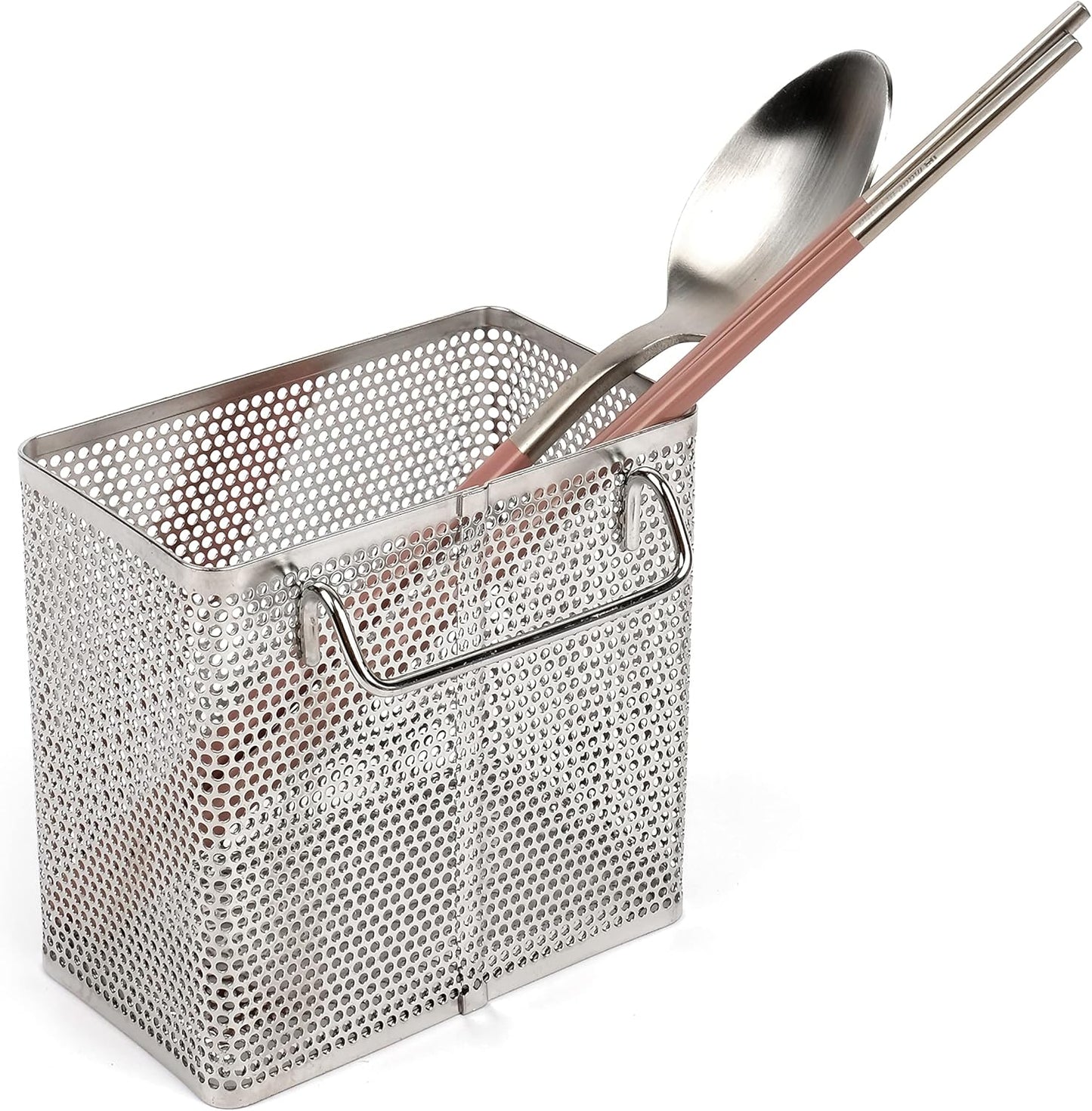 LENITH Kitchen Utensil Chopsticks Perforated Holder with Hooks - 304 Stainless Steel Storage for Organizer Dishwasher Safe (Small Rectangle)