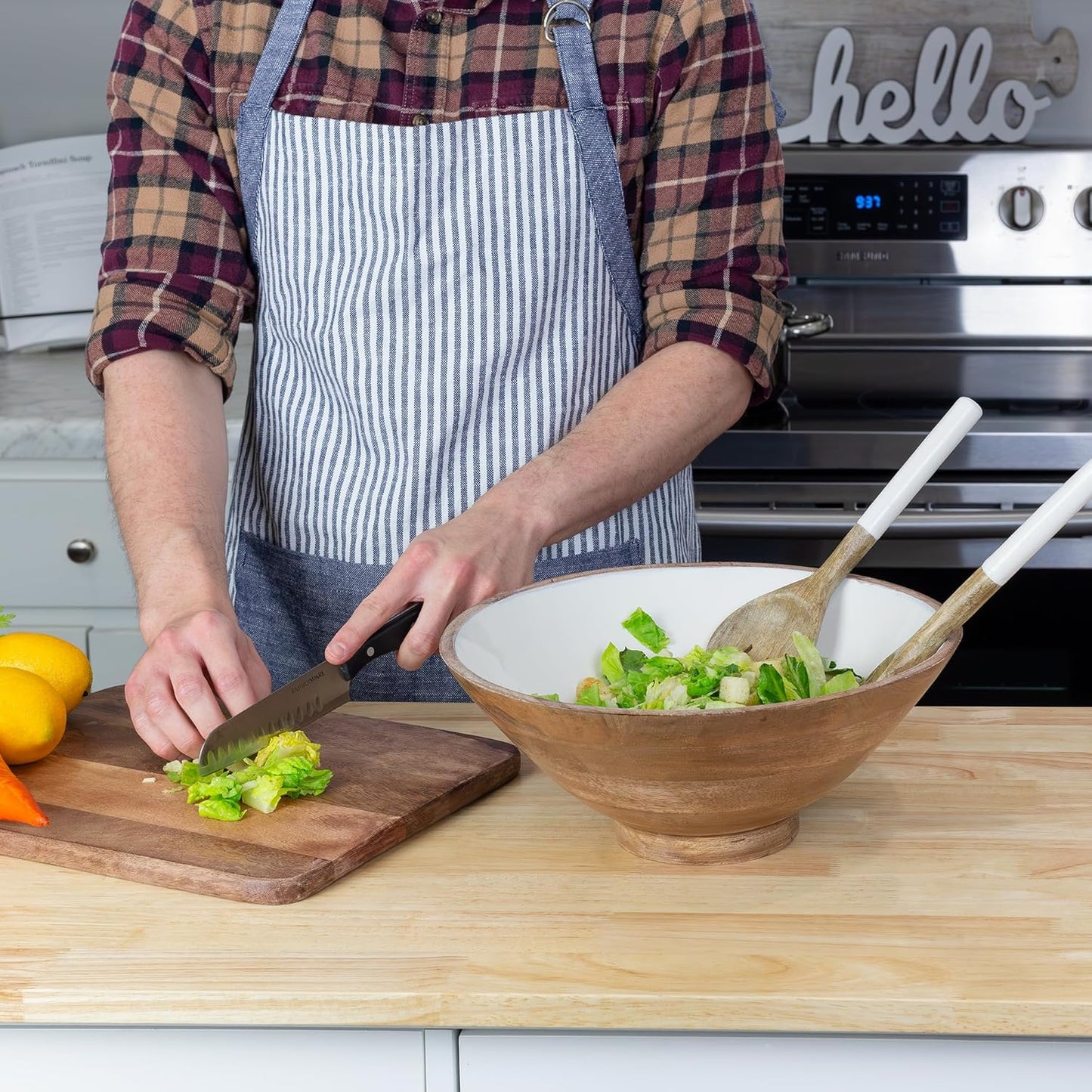 AuldHome Design Wooden Salad Bowl Set (Large Serving Bowl w/Utensils); Salad Serving Set in Mango Wood