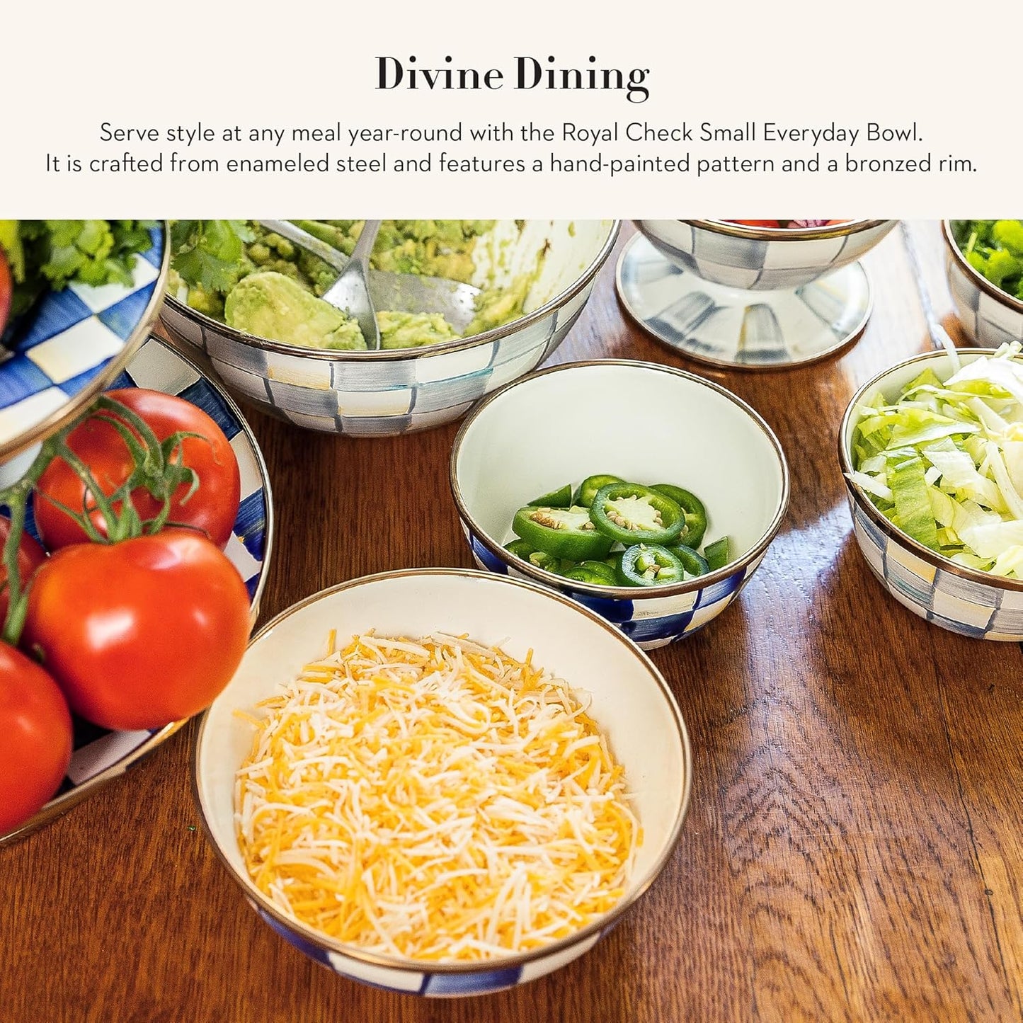 MACKENZIE-CHILDS Enamel Everyday Bowl, Serving Bowl for Entertaining, Small, Pink-and-White Rosy Check, Set of 1