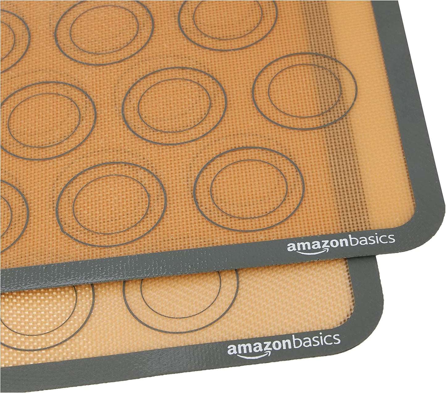 Amazon Basics Silicone Baking Mat for Macarons, Non-Stick, Food Safe, 16.5" x 11.6", Beige/Gray, Pack of 2
