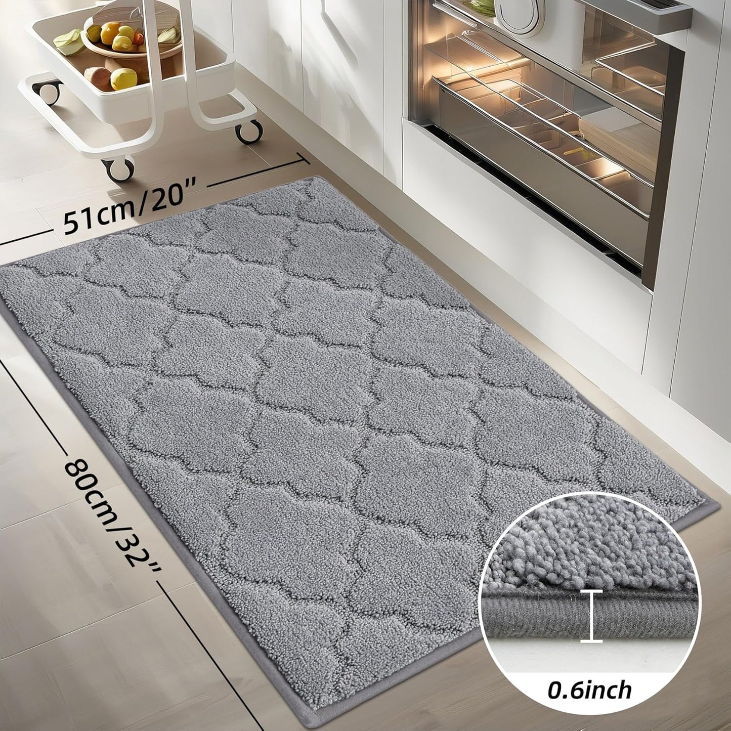 COSY HOMEER Kitchen Rugs Washable Non Slip Kitchen Mats for Floor Absorbent Kitchen Carpet 20" x 32" Soft Rugs for Kitchen,Sink Mat,Entrance,Area Rugs,Grey