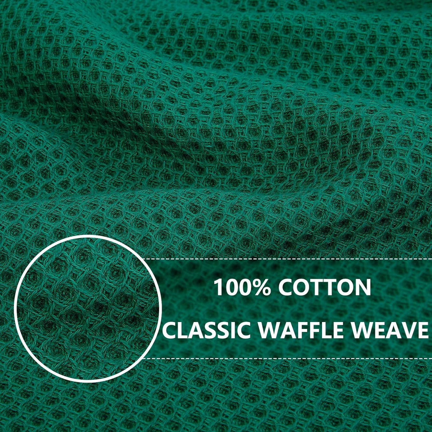 Homaxy 100% Cotton Waffle Weave Kitchen Dish Towels, Ultra Soft Absorbent Quick Drying Cleaning Towel, 13 x 28 Inches, 12-Pack, Dark Green