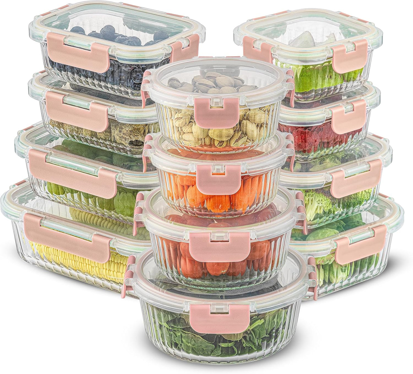 JoyJolt 24pc Borosilicate Glass Storage Containers with Lids | 12 Airtight/Freezer Safe Food Storage Containers for Pantry and Kitchen | Meal Prep Container for Lunch | Glass Tupperware Set