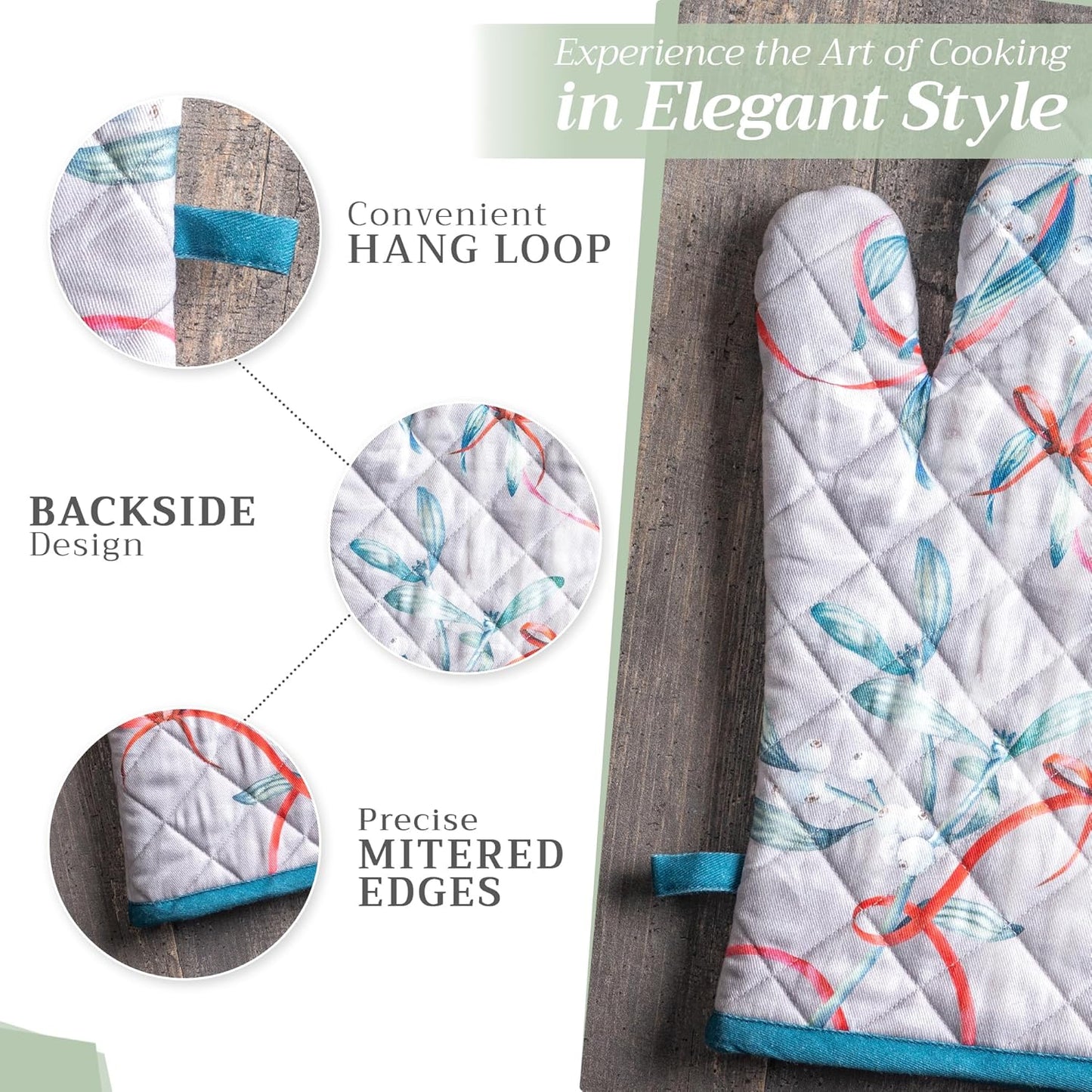 Maison d' Hermine Oven Gloves 100% Cotton Oven Mitt 7" x 13" with Loop Heat Resistant, BBQ, Cooking Gloves, Baking, Grilling, Kitchen, Handling Hot Pans (Pack of 1, Enora)