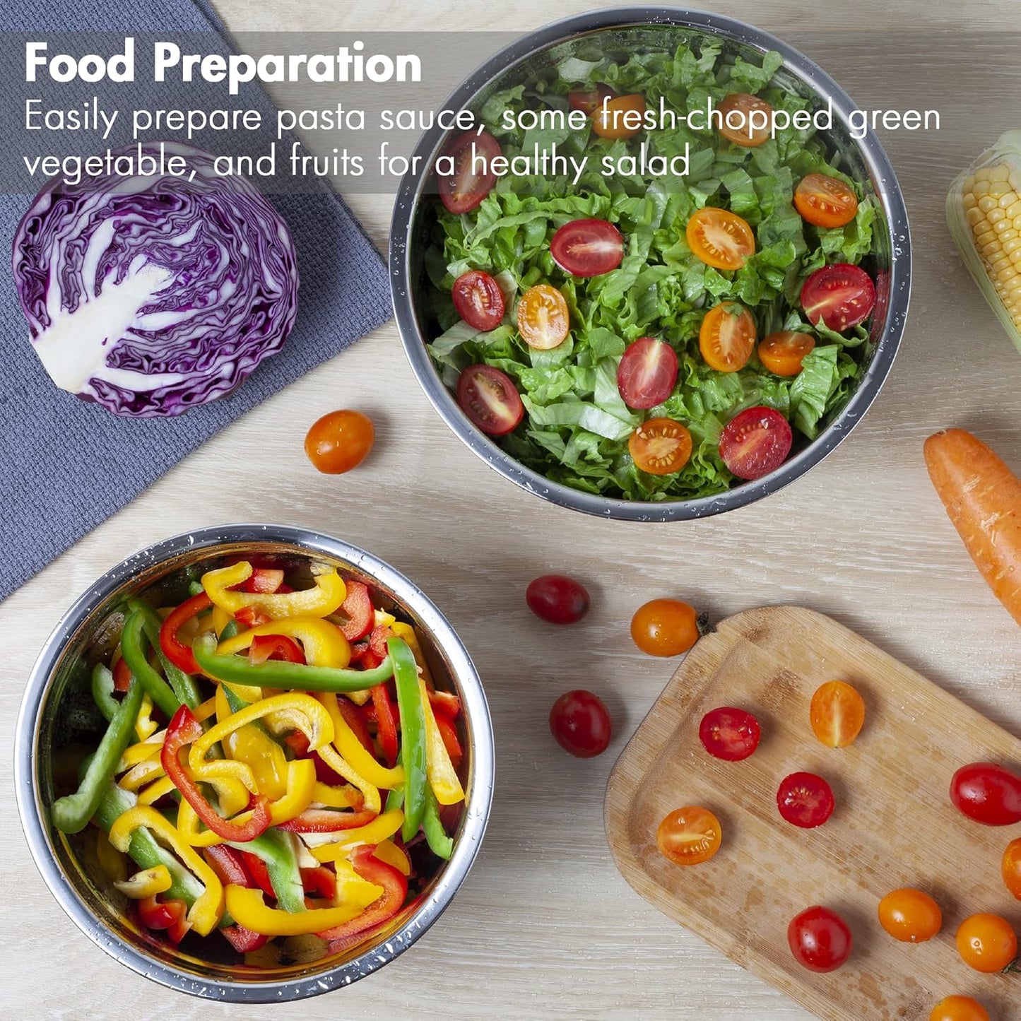 YIHONG Stainless Steel Mixing Bowls Set, 7 Piece Metal Mixing Bowls with Lids Set for Kitchen, Nesting Steel Mixing Bowls Ideal for Baking, Prepping, Cooking, and Serving Food(White)