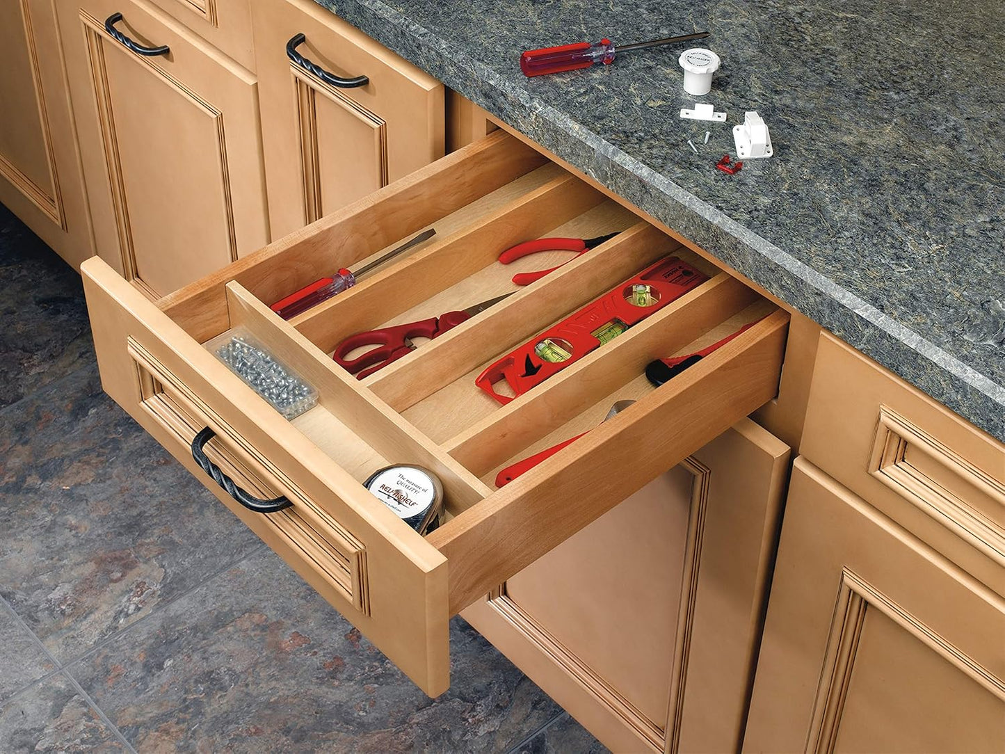 Rev-A-Shelf Trim-to-Fit Silverware Drawer Organizer for Kitchen Utensils, Cutlery Cabinet Storage Divider Insert, 18.5 x 22 in, Maple Wood, 4WUT-1SH