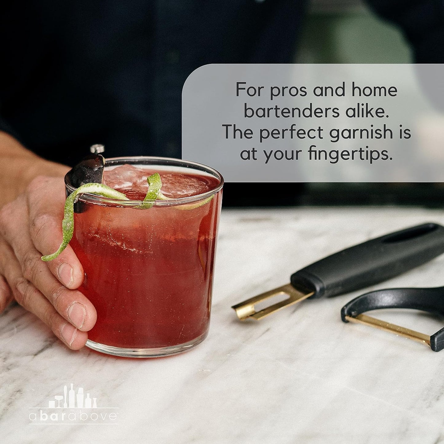 A Bar Above Black Handle Stainless Steel Channel Knife, Chef-Grade Citrus Garnish Tool, Zester and Fruit Peeler for Cocktails, Culinary Presentation, and Kitchen Use