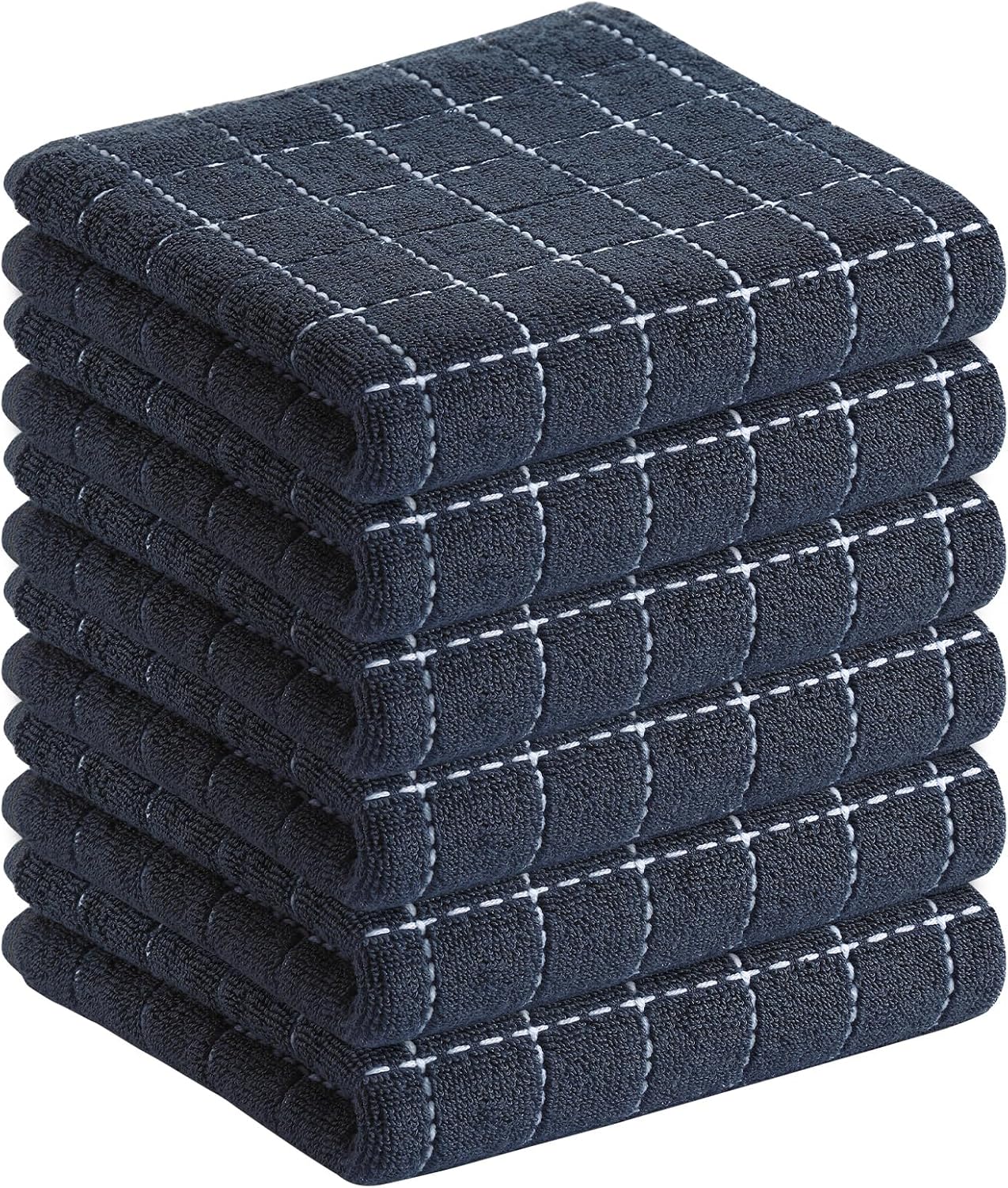 Homaxy 100% Cotton Terry Kitchen Towels(Dark Grey, 13 x 28 inches), Checkered Designed, Soft and Super Absorbent Dish Towels, 6 Pack