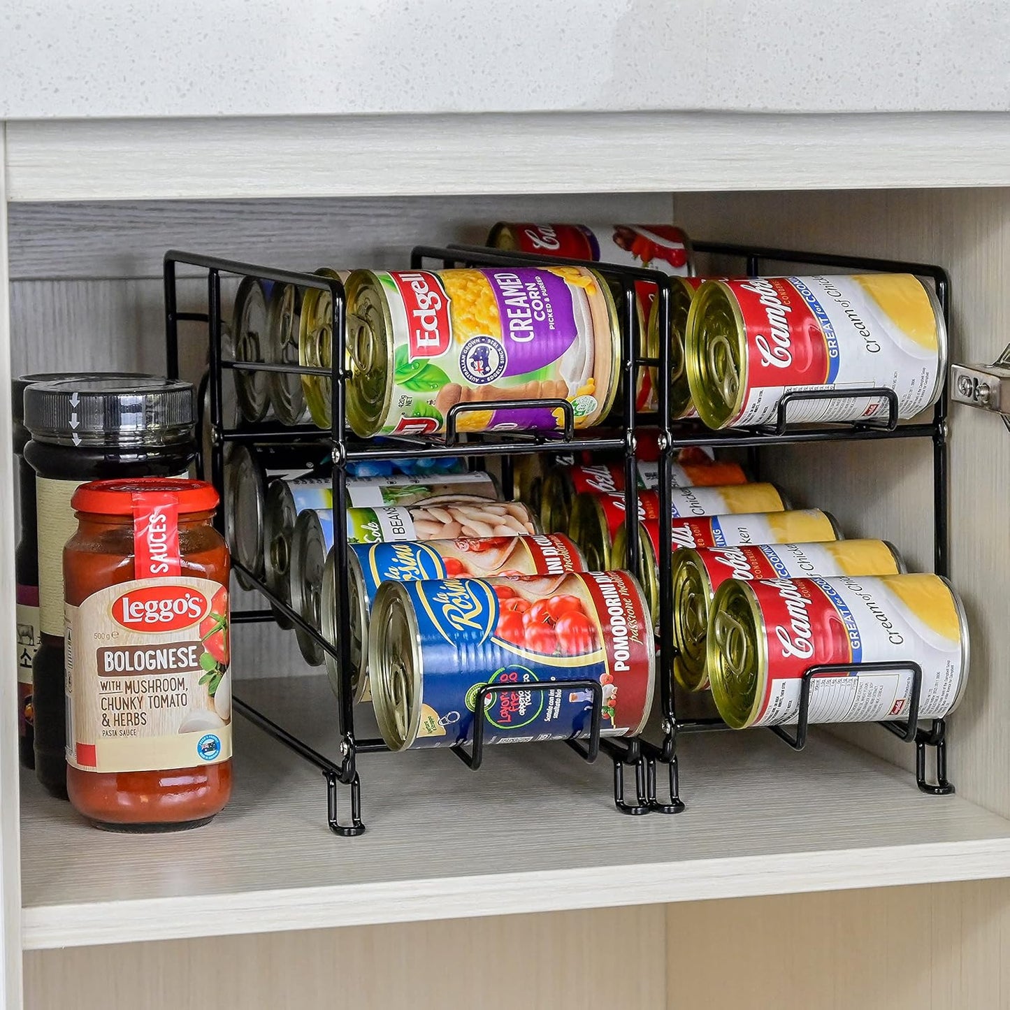 SUFAUY Soda Can Organizer Rack, Stackable Beverage Can Dispenser Holder for Pantry, Set of 2, Black