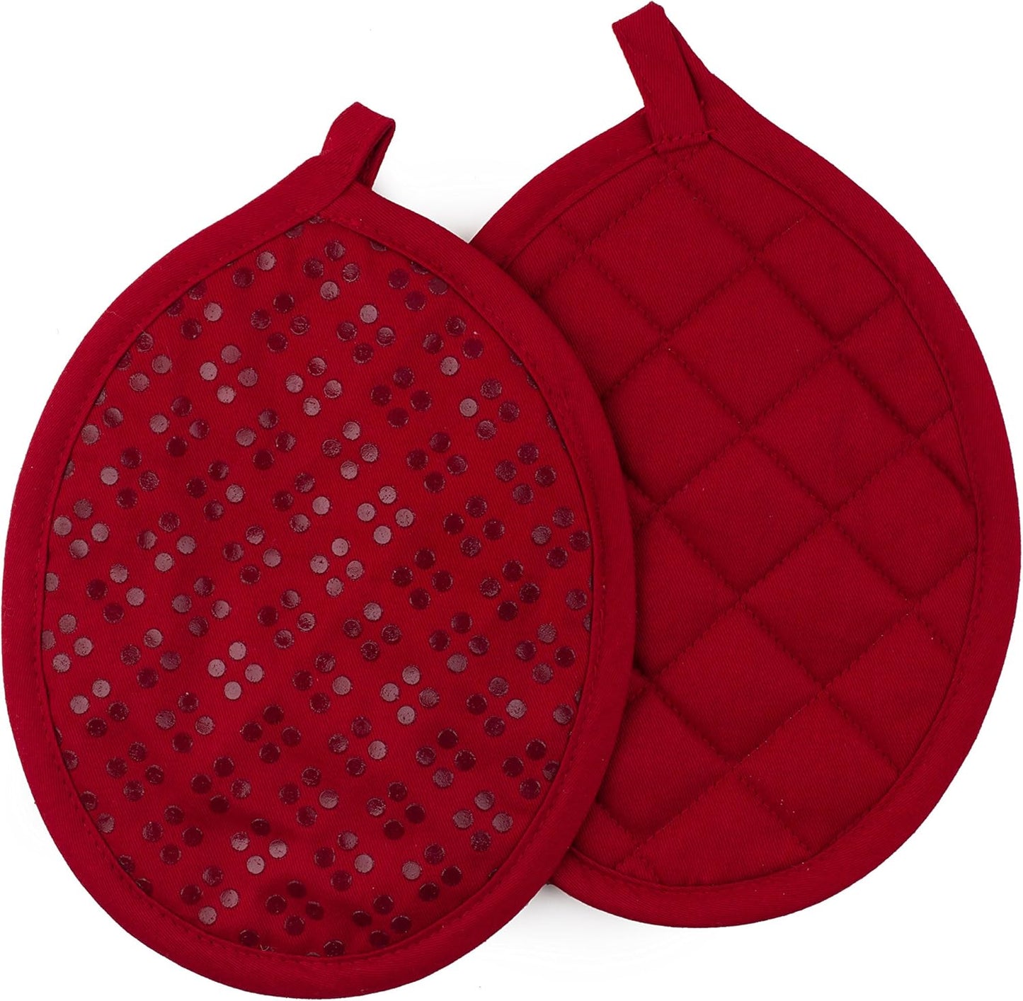 Sticky Toffee Oven Mitt and Pot Holder Set of 3 – Red Non-Slip Silicone Kitchen Hot Pads and Mitts, 100% Cotton Shell, Oeko-Tex Cotton