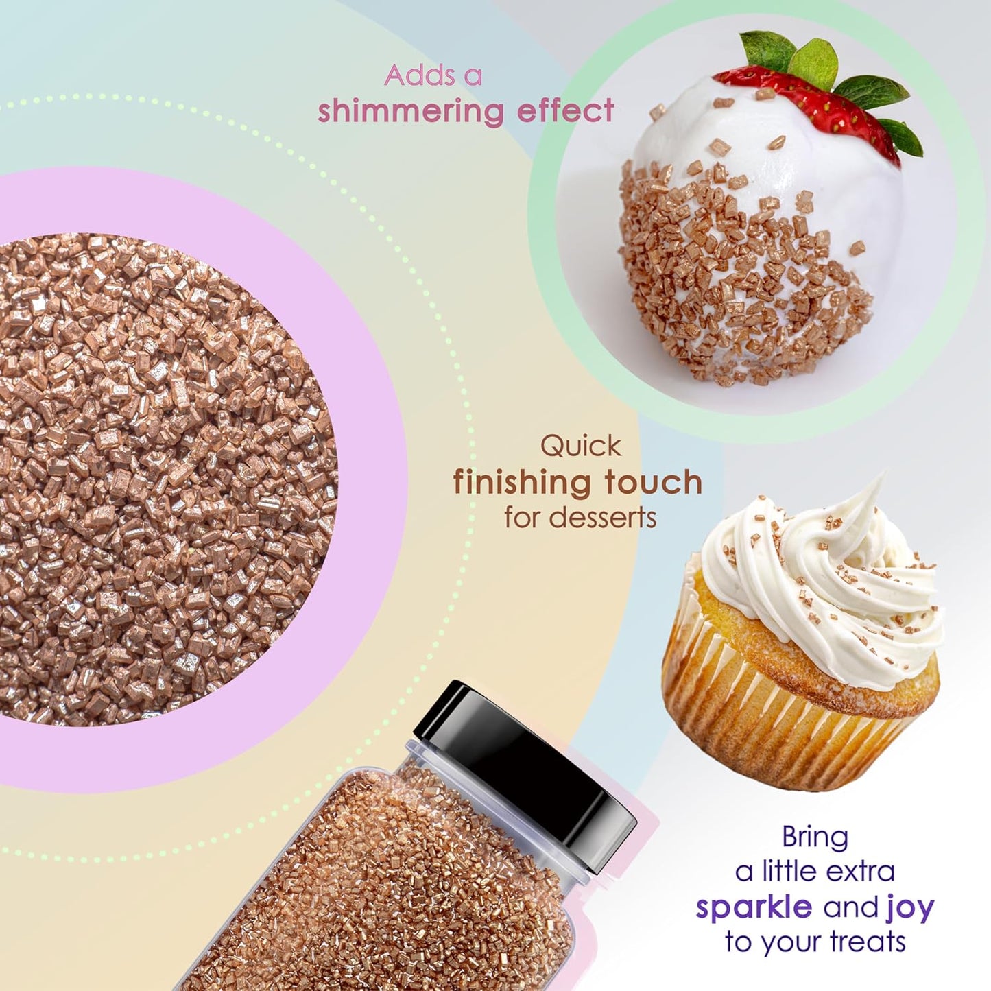 Bakerpan Pearlized Sugar Sprinkles for Baking - 5 Ounce - Sparkling Rose Gold Decorating Sugar Crystals for Cookies, Cake Pops, Ice Cream (Made in USA)