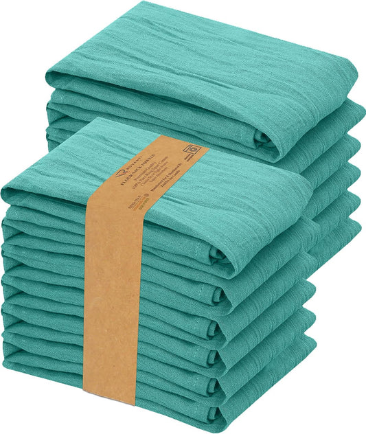 RUVANTI Flour Sack Towels 12 Pack 28 x 28 Inches, Ring Spun 100% Cotton Dish Towel, Machine Washable, Absorbent - Flour Sack Kitchen Towels for Drying and Cleaning - Turquoise