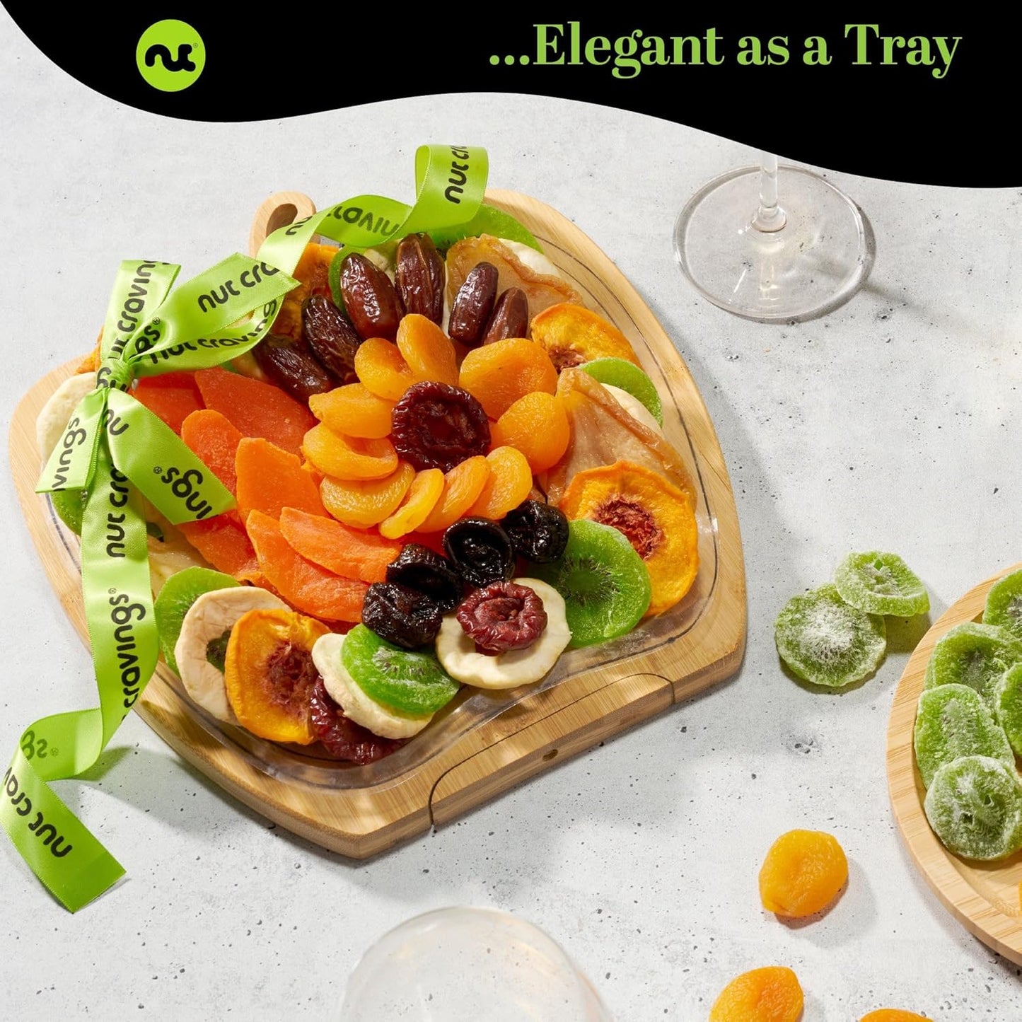 NUT CRAVINGS - Rosh Hashana & Shana Tova Dried Fruit Flower Arrangement in Wooden Apple-Shaped Gift Basket + Tray (9 Assortment) Healthy Snack Care Package, Food Assortments