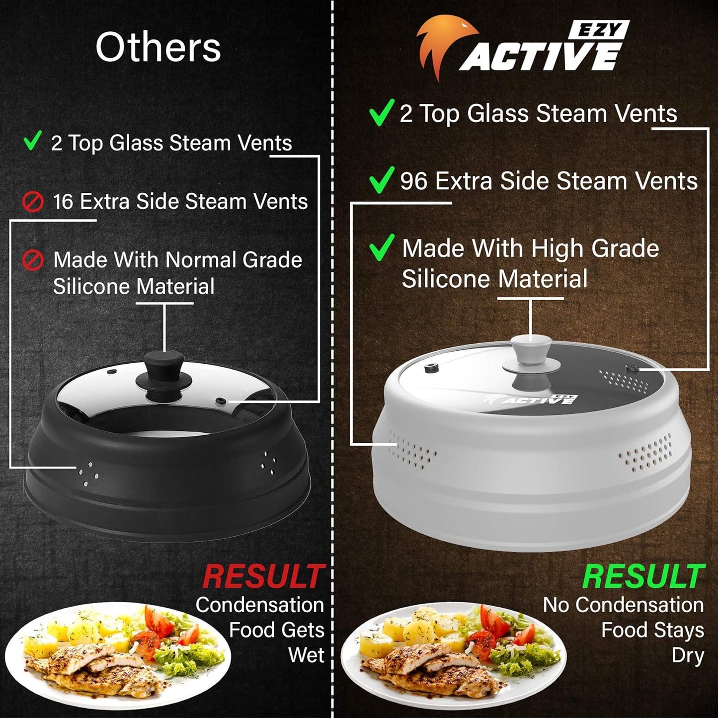 Collapsible Microwave Cover for Food - Silicone and Glass Splatter Guard Lid for 6-12 inch Plates & Bowls, Dishwasher Safe, Heat Resistant, BPA-Free, Gray