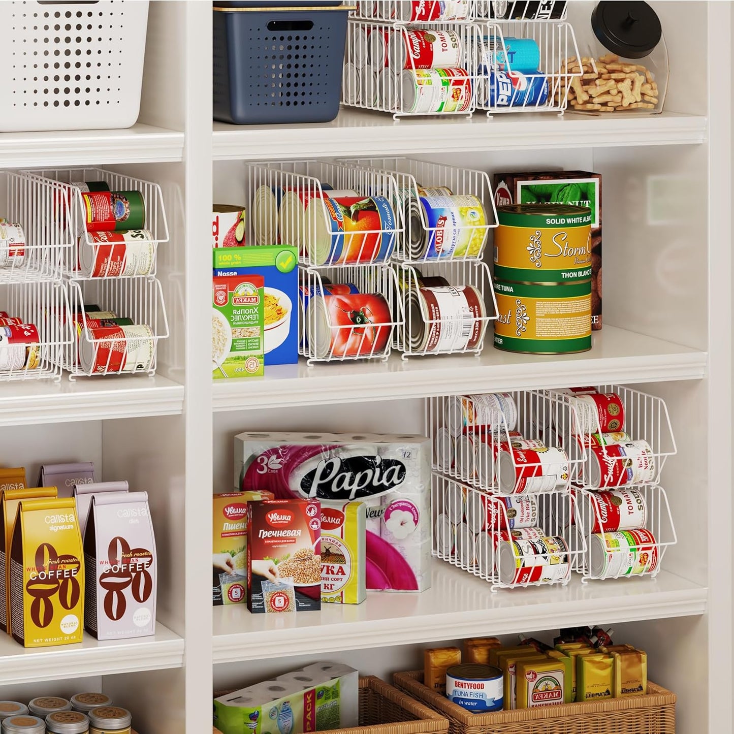 4 Tier Stackable Can Organizer For Pantry, Canned Goods Organizers And Storage For Kitchen, Soup Soda Can Dispenser For Pantry (L 15.35in X W 5.78in X H 25.59in) (white, 4-pack)