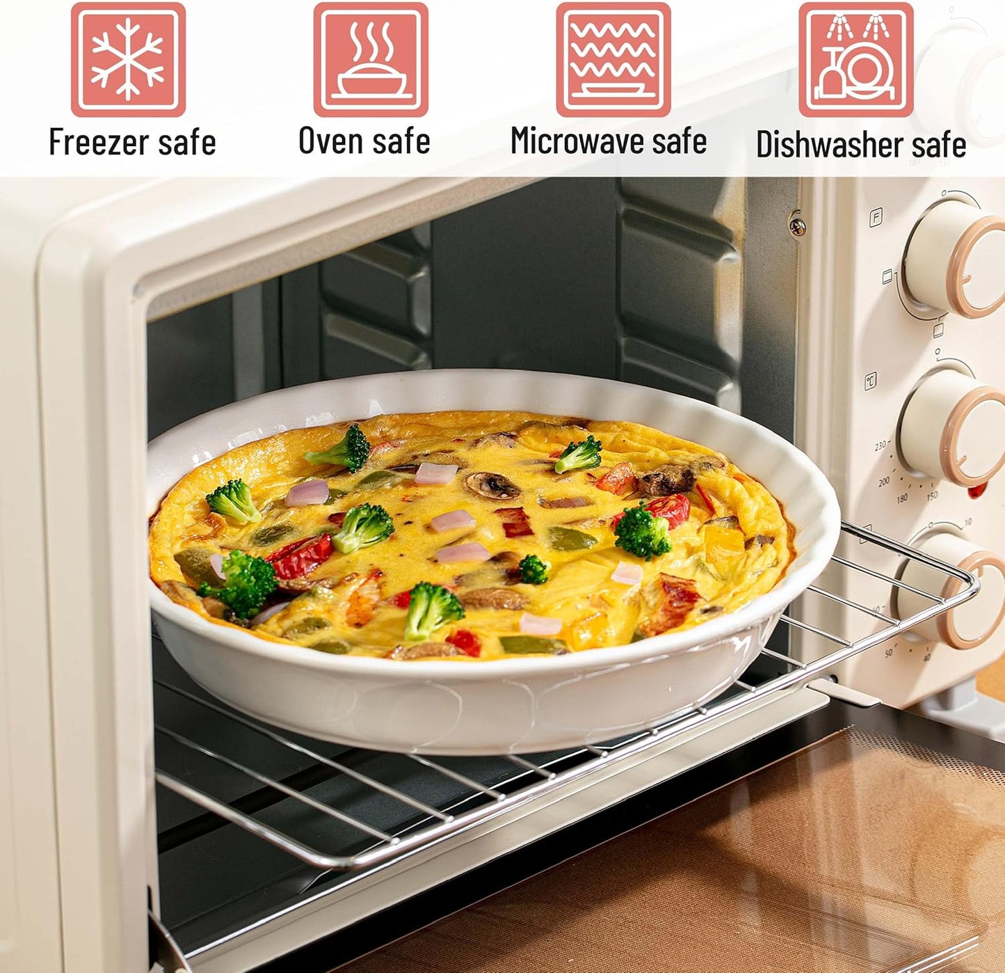 Brew To A Tea - Classic White Ceramic Pie Dish Set, 2 Pcs, 10.5" & 9.5", Pie Pans for Baking, Deep Dish Pie Plate