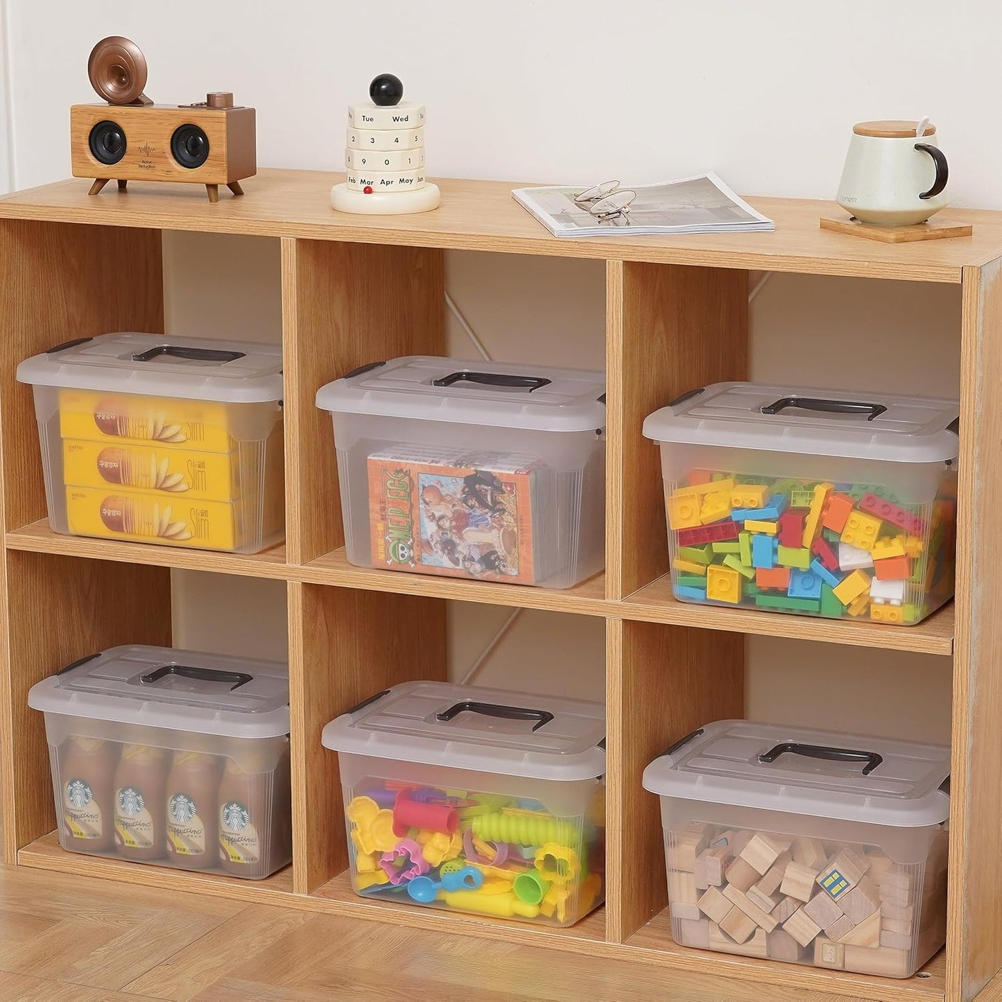 Citylife 6 Packs 8.5 QT Storage Bins with Lids Clear Plastic Bins with Grey Handle Stackable Storage Containers for Organizing