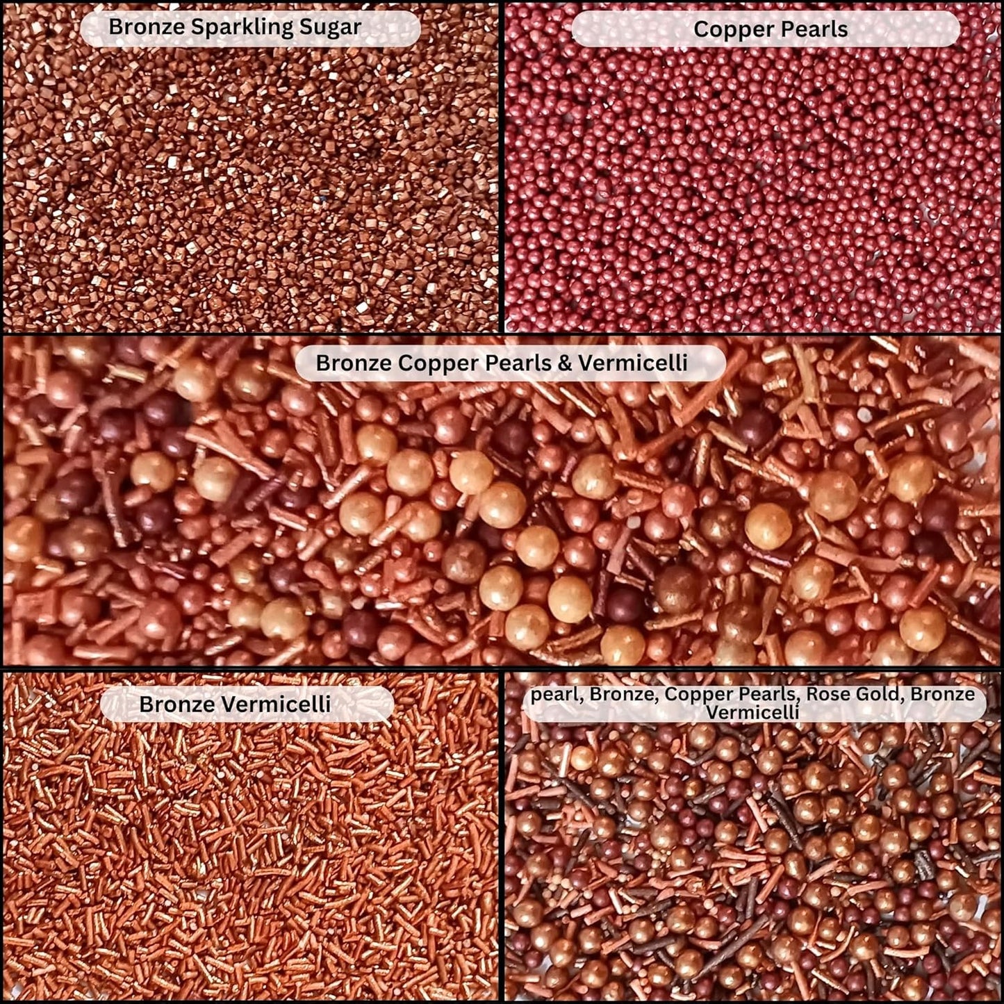 Confect Metallic Sprinkles Mix –Edible Pearl Dragees in Copper, Bronze & Rose Gold – Jimmies & Sparkling Sugar – Elegant Sprinkles for Cake & Cupcake Decorating- Vegan, Gluten-Free, Nut-Free, Soy-Free, Dairy-Free, Palm Oil-Free- 5 Oz