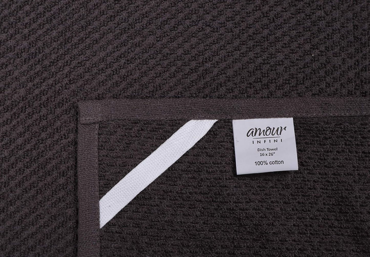 AMOUR INFINI Kitchen Towels Pack of 4 - Absorbent, Quick Drying Premium Cotton Tea Towel - Kitchen Linens 16x28 Inch Dish Towels with Hanging Loop (D.Grey)