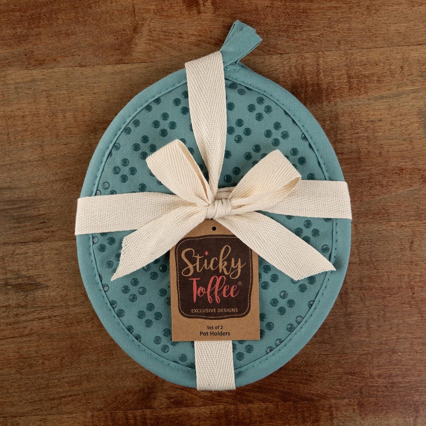 Sticky Toffee Silicone Pot Holders Set of 2, Blue, Heat Resistant to 500°F, Non-Slip Oven Hot Pads with Oeko-Tex Cotton Shell, 7 x 9 in